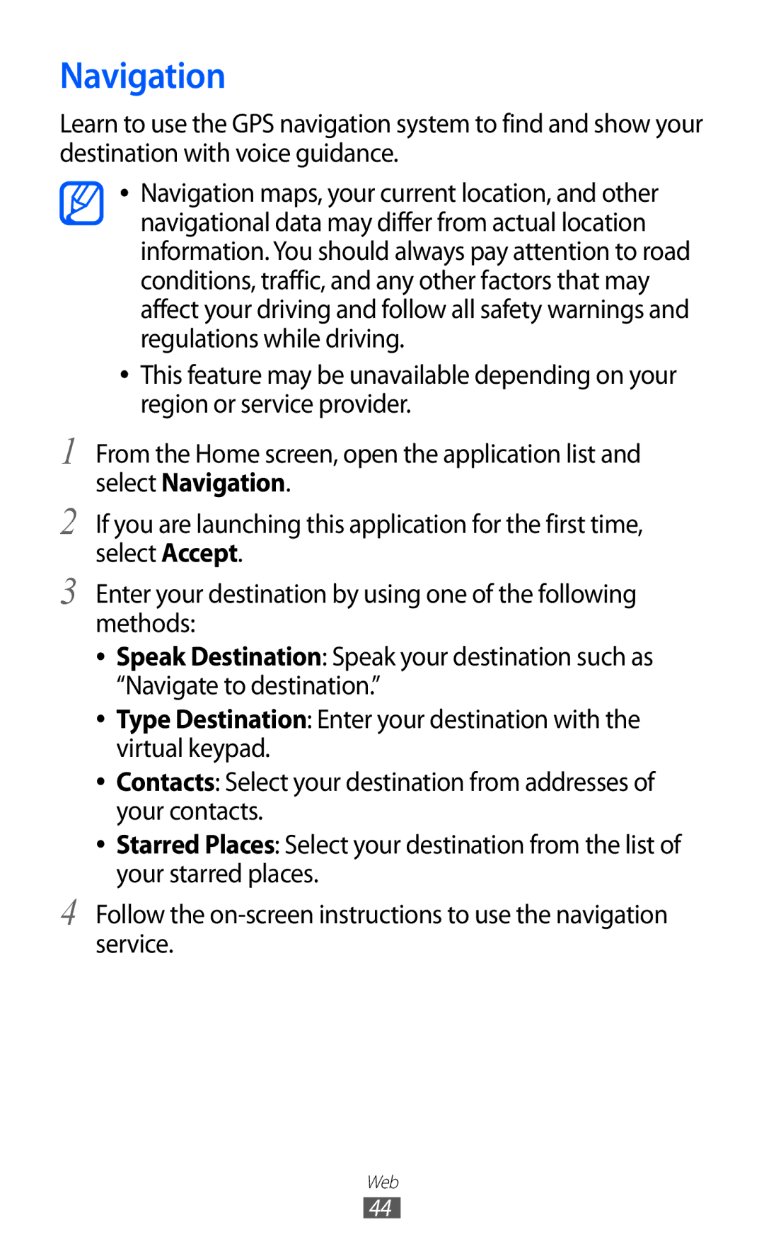 Samsung GT-P7500 user manual Navigation 