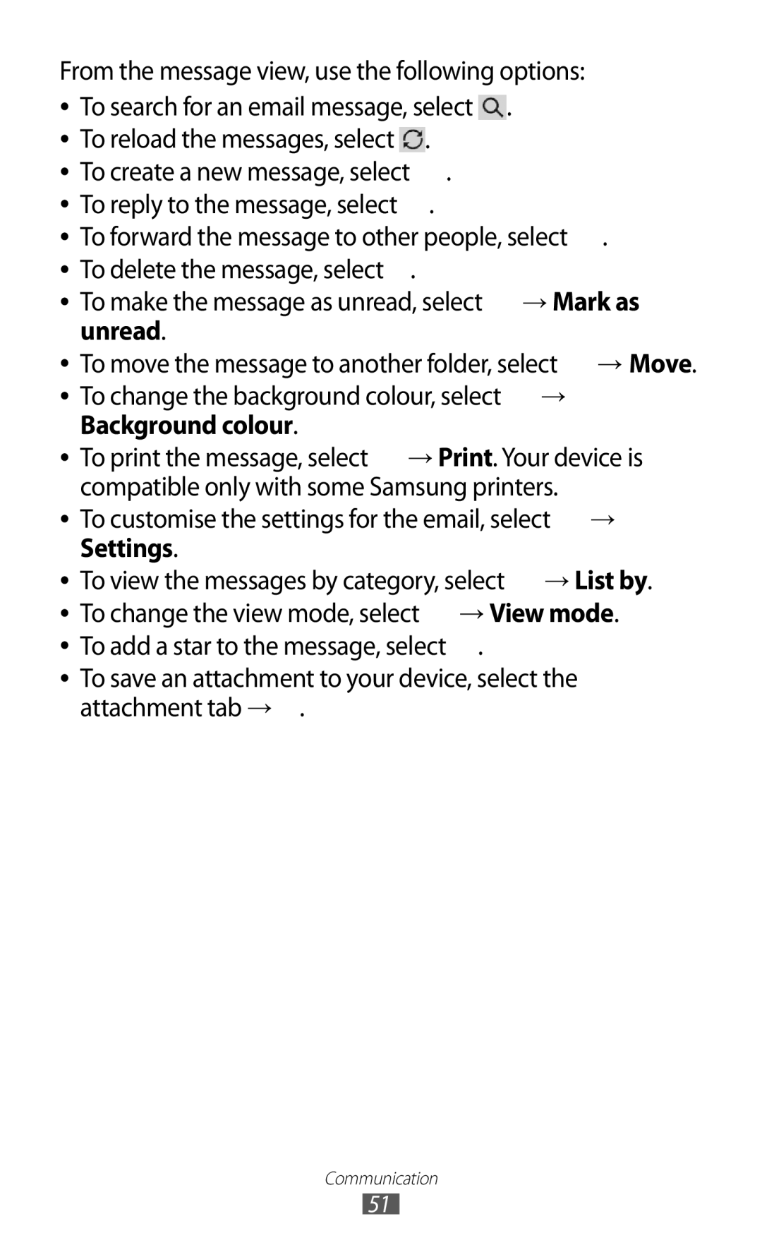 Samsung GT-P7500 user manual To reload the messages, select, Background colour 