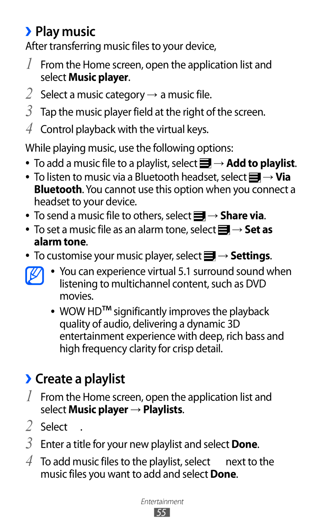 Samsung GT-P7500 user manual ››Play music, ››Create a playlist, Headset to your device, Alarm tone 