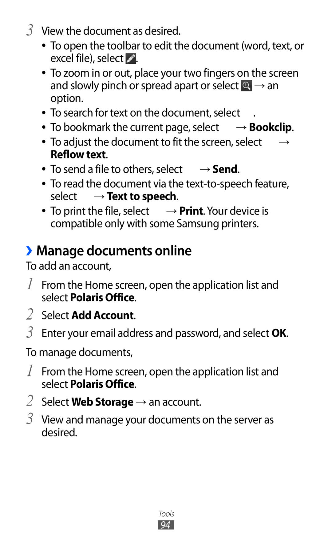 Samsung GT-P7500 user manual ››Manage documents online, Select Add Account 