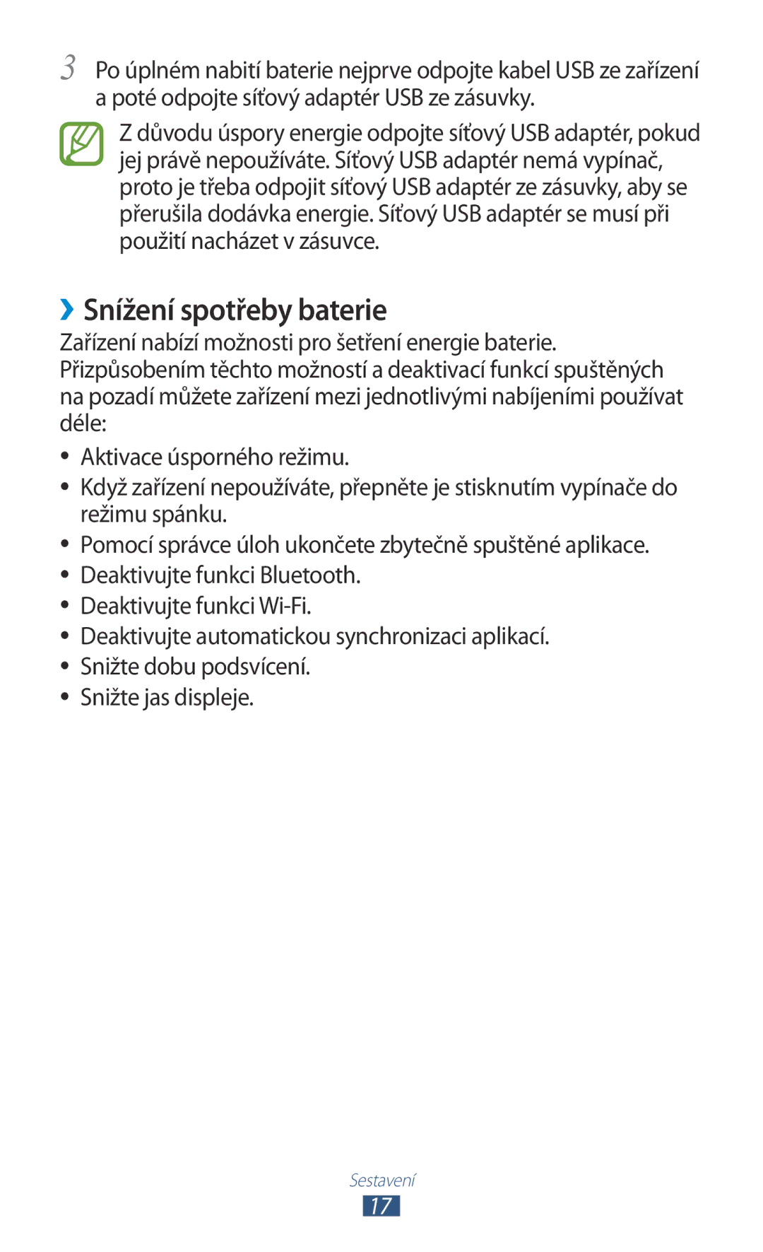 Samsung GT-P7500UWEXEZ, GT-P7500FKAXEZ, GT-P7500UWDXSK, GT-P7500UWAO2C, GT-P7500UWDXEZ manual ››Snížení spotřeby baterie 