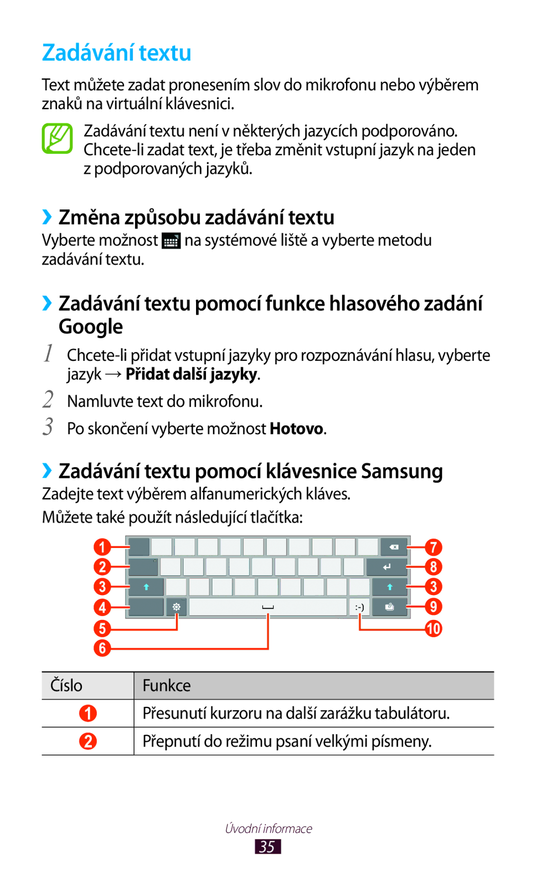 Samsung GT-P7500FKAVDC manual ››Změna způsobu zadávání textu, Google, ››Zadávání textu pomocí klávesnice Samsung 