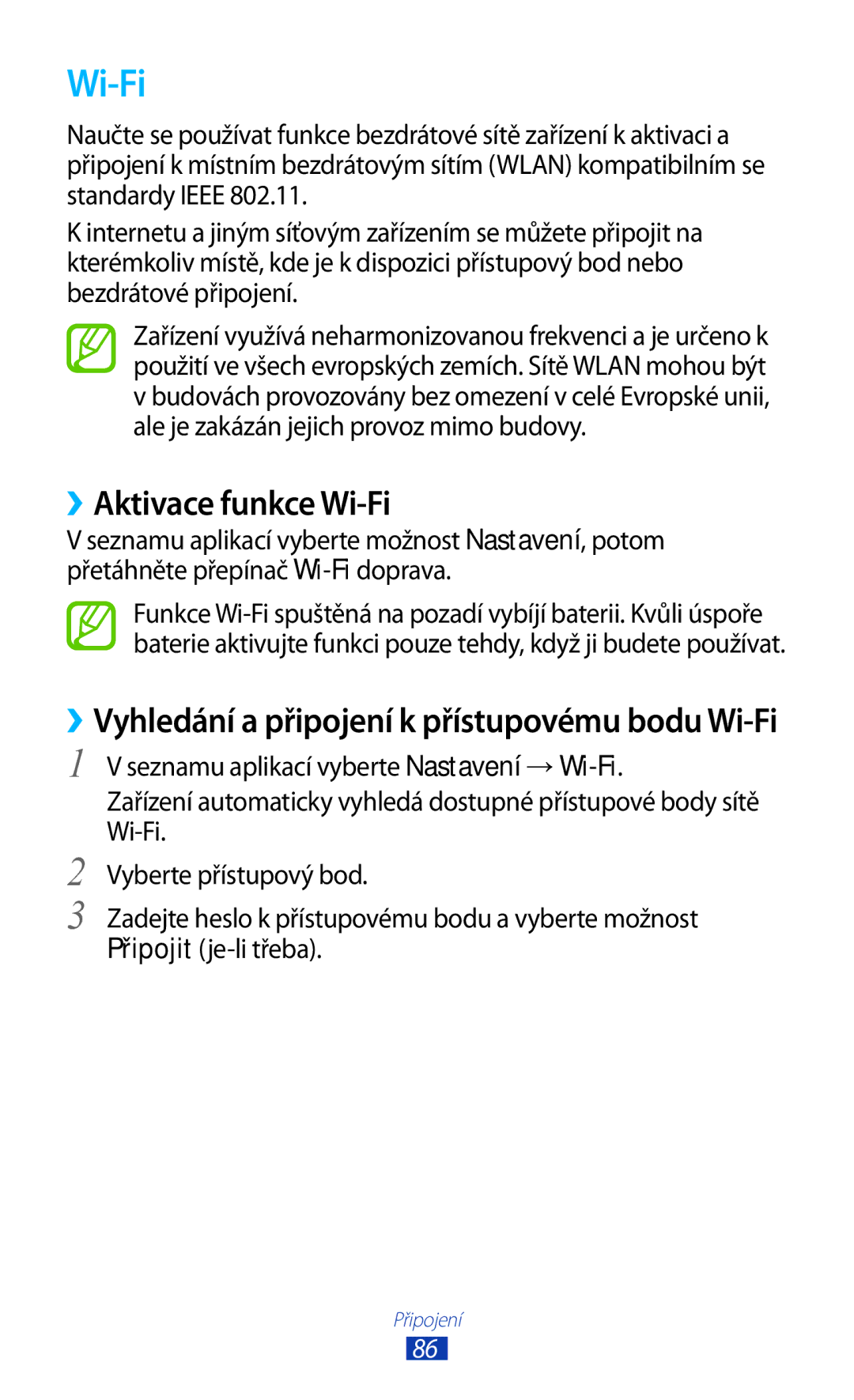 Samsung GT-P7500UWAO2C, GT-P7500FKAXEZ, GT-P7500UWDXSK, GT-P7500UWEXEZ, GT-P7500UWDXEZ manual ››Aktivace funkce Wi-Fi 