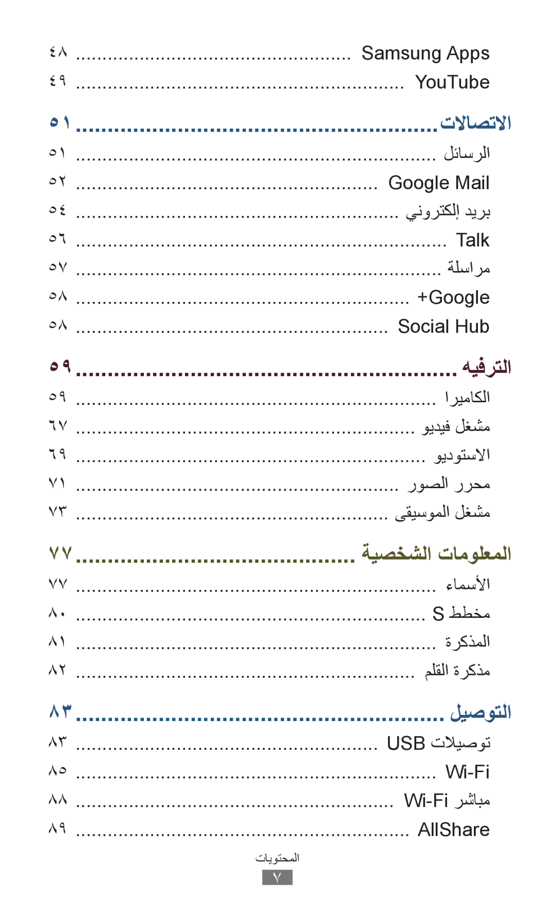 Samsung GT-P7500UWAHAJ Samsung Apps, YouTube, لئاسرلا, Google Mail, ينورتكلإ ديرب, Talk, ةلسارم, +Google, Social Hub, ططخم 