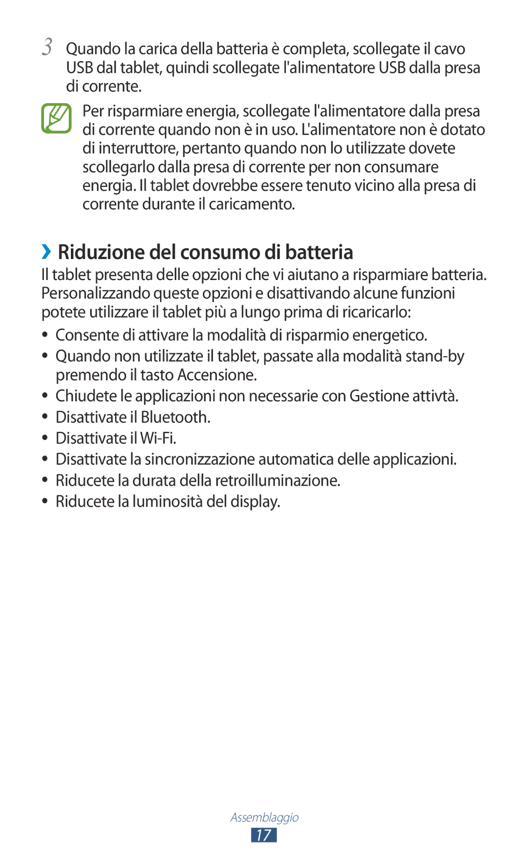 Samsung GT-P7500UWDHUI, GT-P7500FKDOMN manual ››Riduzione del consumo di batteria, Riducete la luminosità del display 