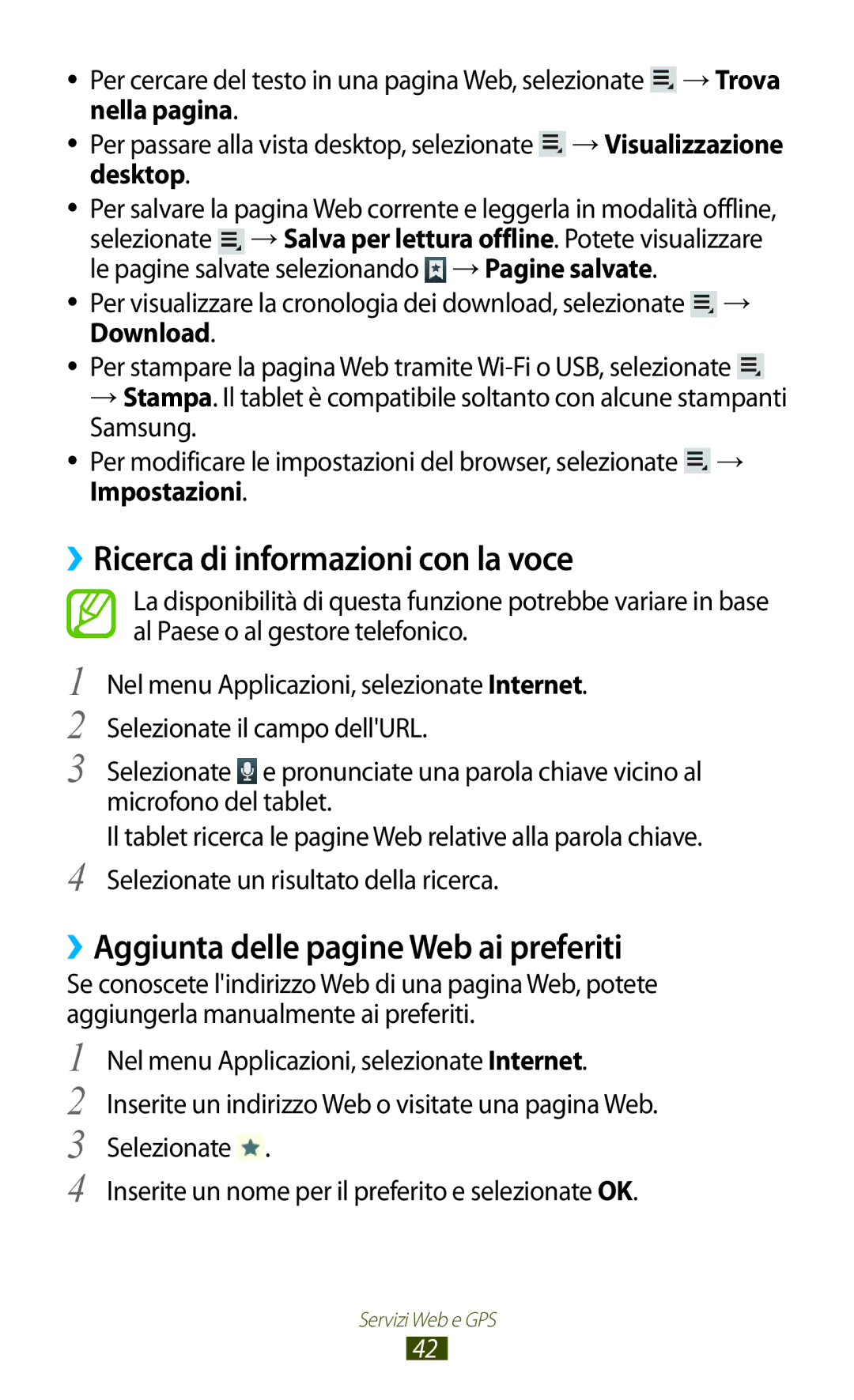 Samsung GT-P7500FKDITV, GT-P7500FKDOMN ››Ricerca di informazioni con la voce, ››Aggiunta delle pagine Web ai preferiti 