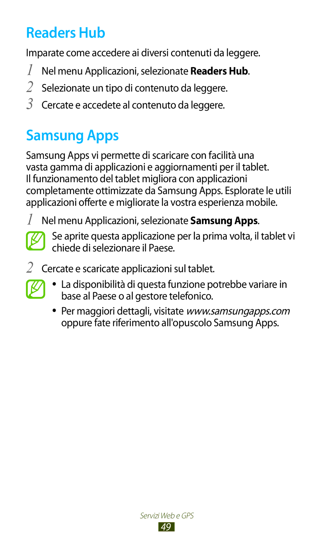Samsung GT-P7500UWDHUI, GT-P7500FKDOMN Readers Hub, Samsung Apps, Imparate come accedere ai diversi contenuti da leggere 