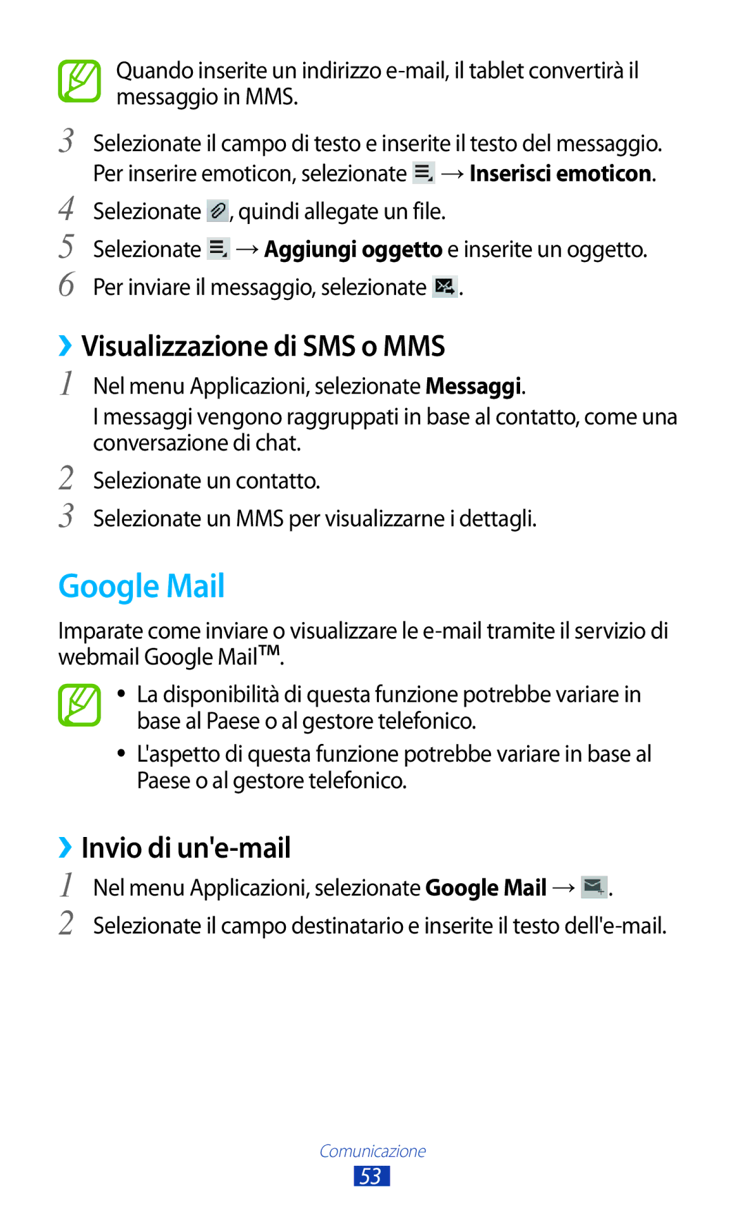 Samsung GT-P7500UWDFWB, GT-P7500FKDOMN, GT-P7500UWDHUI Google Mail, ››Visualizzazione di SMS o MMS, ››Invio di une-mail 