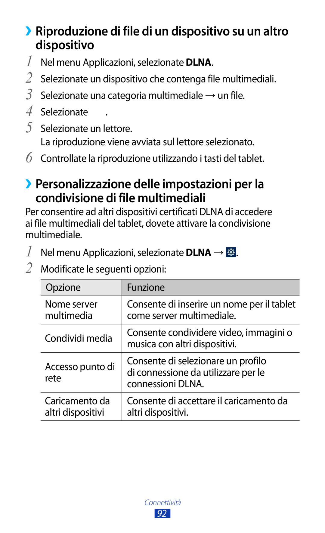 Samsung GT-P7500UWDOMN manual Selezionate una categoria multimediale → un file, Selezionate Selezionate un lettore, Rete 