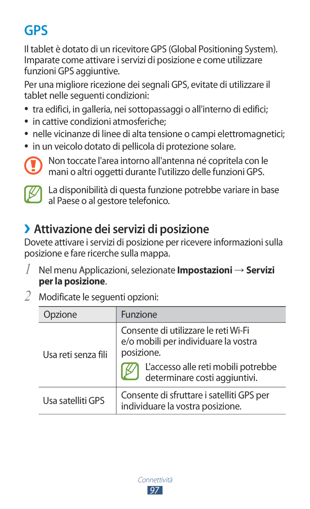 Samsung GT-P7500UWDHUI, GT-P7500FKDOMN ››Attivazione dei servizi di posizione, Posizione, Determinare costi aggiuntivi 