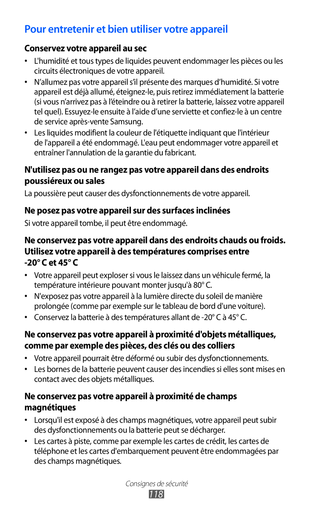 Samsung GT-P7500UWDGBL, GT-P7500FKEBGL, GT-P7500FKDGBL, GT-P7500UWDBGL Pour entretenir et bien utiliser votre appareil, 118 