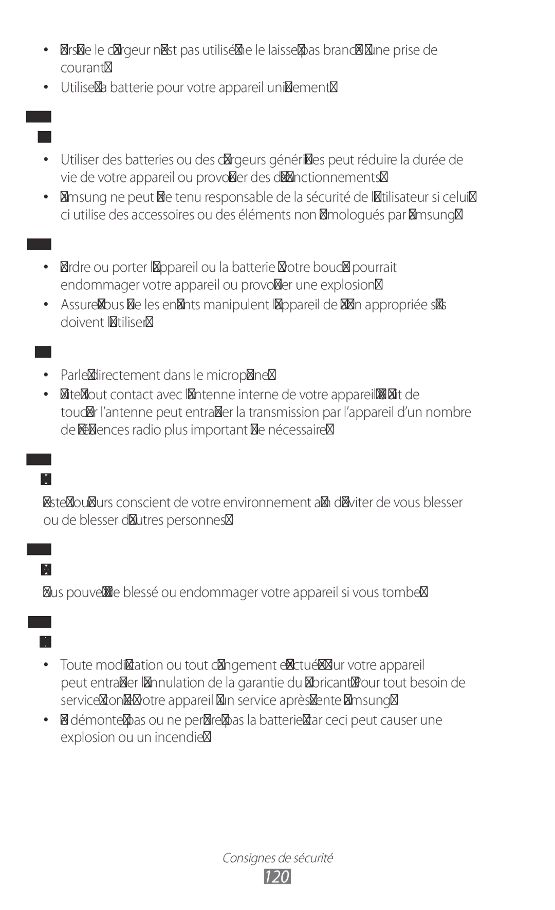 Samsung GT-P7500FKEBGL, GT-P7500FKDGBL, GT-P7500UWDBGL, GT-P7500UWDMTL manual 120, Lors de l’utilisation de lappareil 