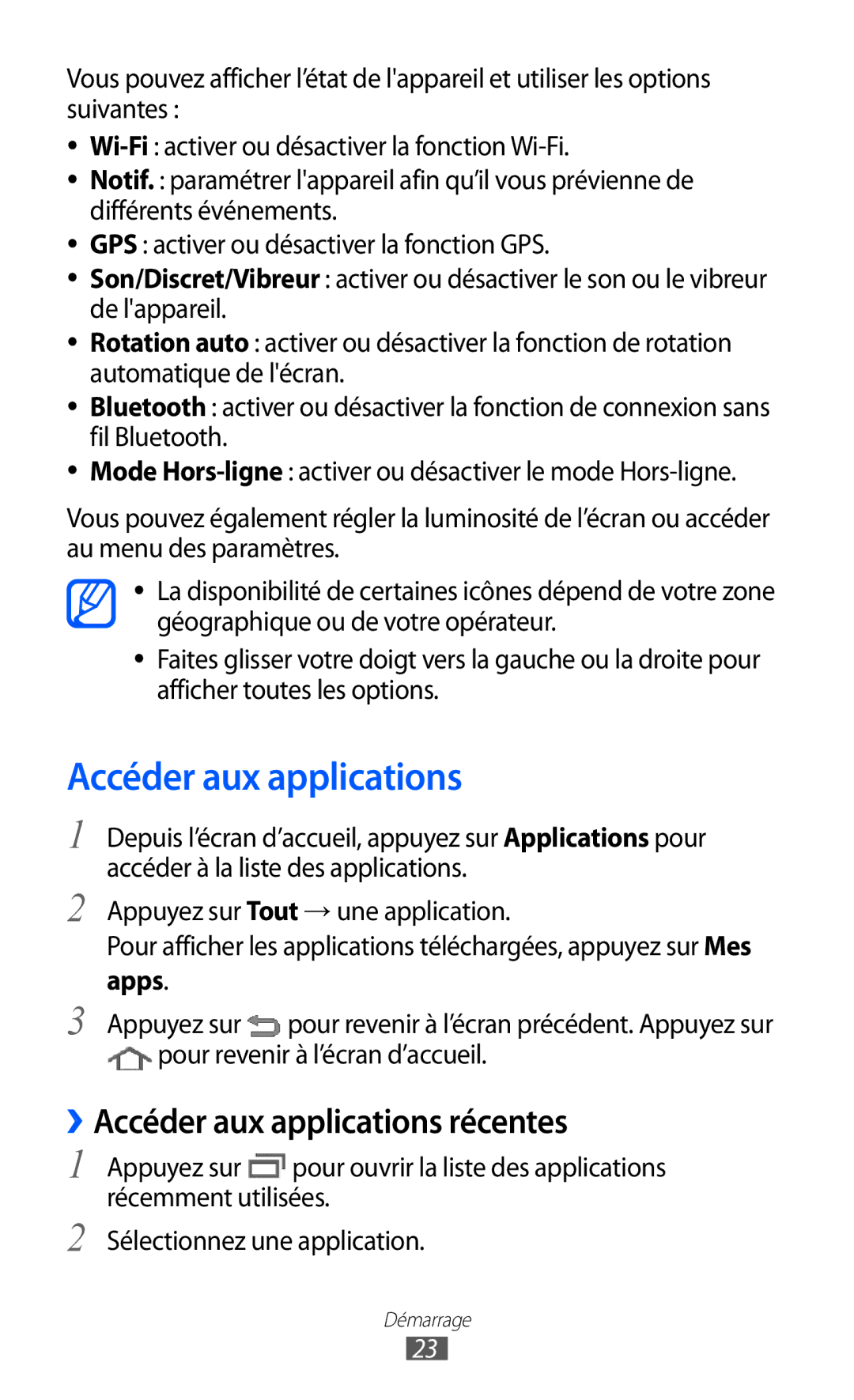 Samsung GT-P7500UWDMTL, GT-P7500FKEBGL, GT-P7500FKDGBL, GT-P7500UWDBGL manual ››Accéder aux applications récentes, Apps 