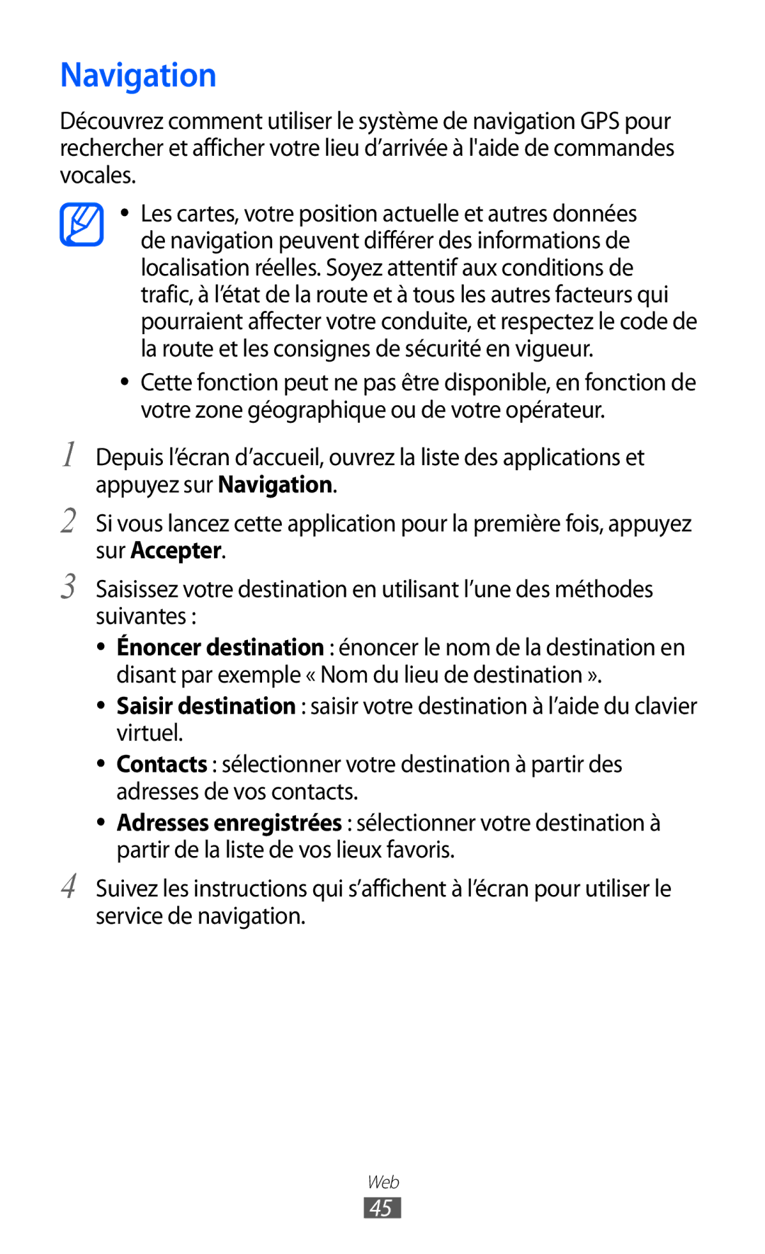 Samsung GT-P7500FKABGL, GT-P7500FKEBGL, GT-P7500FKDGBL, GT-P7500UWDBGL, GT-P7500UWDMTL, GT-P7500FKAMTL manual Navigation 