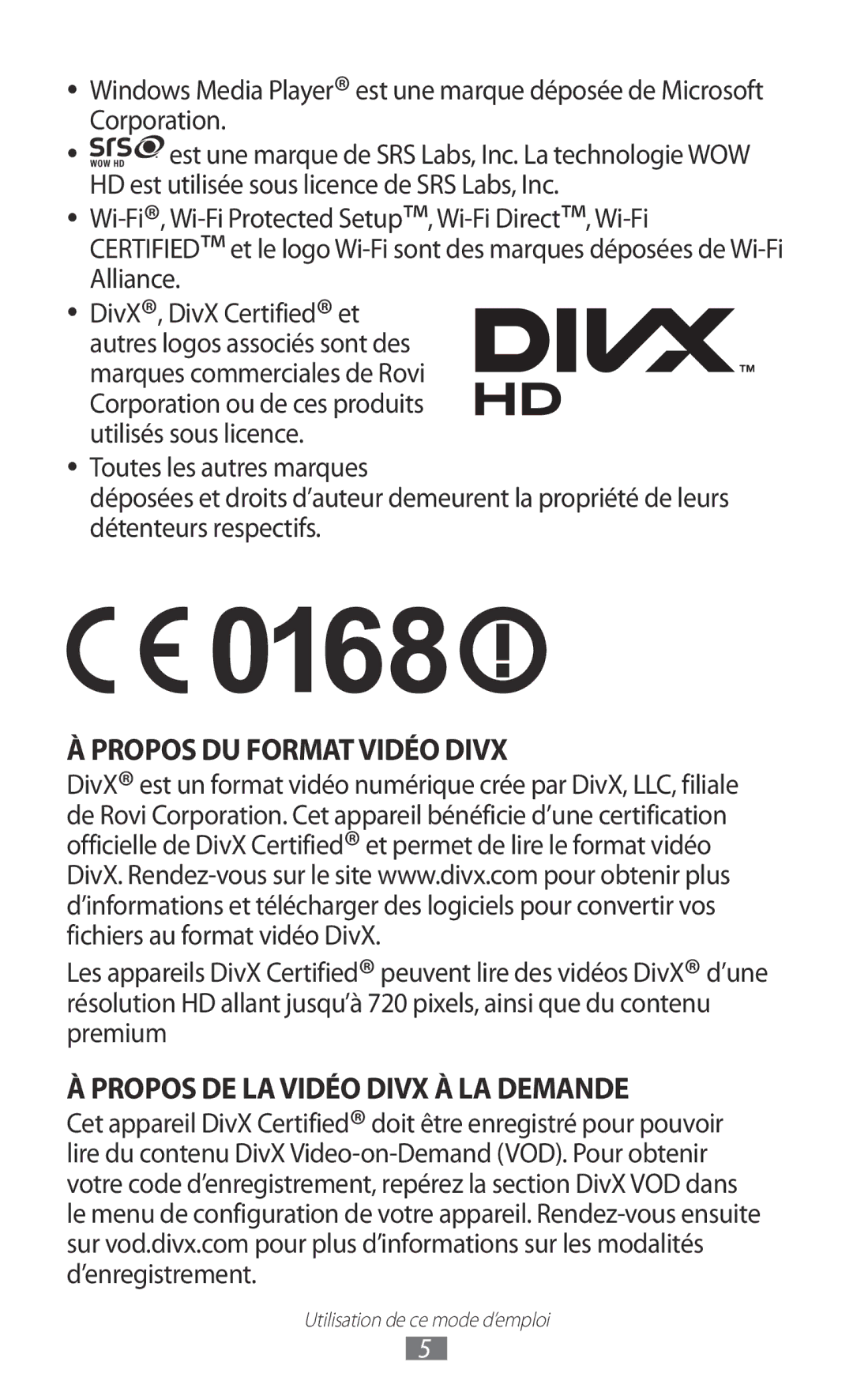 Samsung GT-P7500FKABGL, GT-P7500FKEBGL, GT-P7500FKDGBL, GT-P7500UWDBGL, GT-P7500UWDMTL Propos DE LA Vidéo Divx À LA Demande 