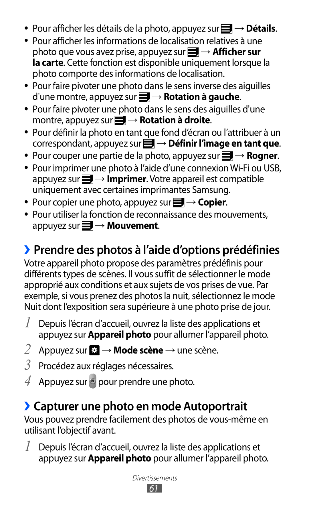 Samsung GT-P7500FKDGBL, GT-P7500FKEBGL manual ››Capturer une photo en mode Autoportrait, Appuyez sur pour prendre une photo 