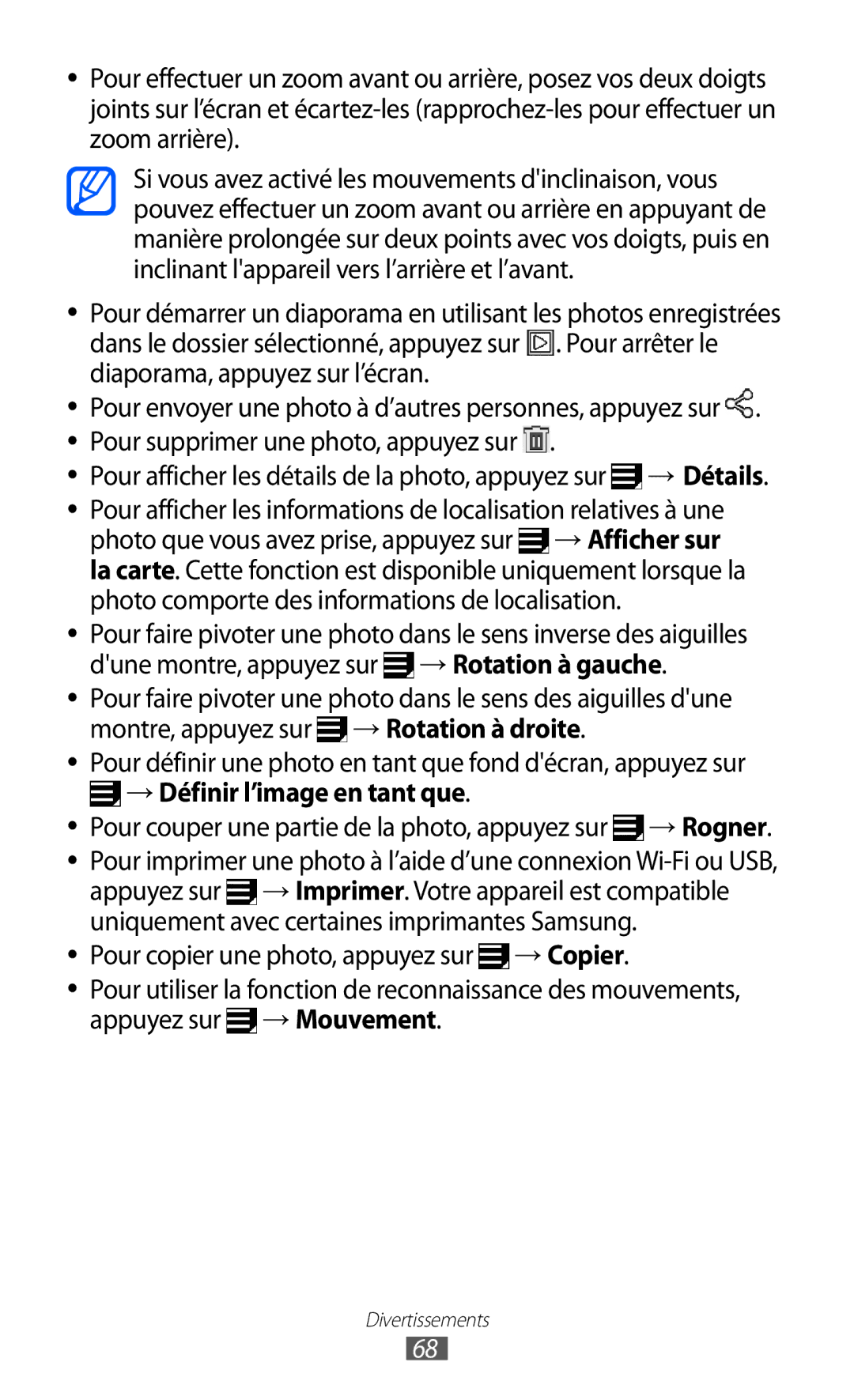 Samsung GT-P7500UWDGBL manual Pour définir une photo en tant que fond décran, appuyez sur, → Définir l’image en tant que 