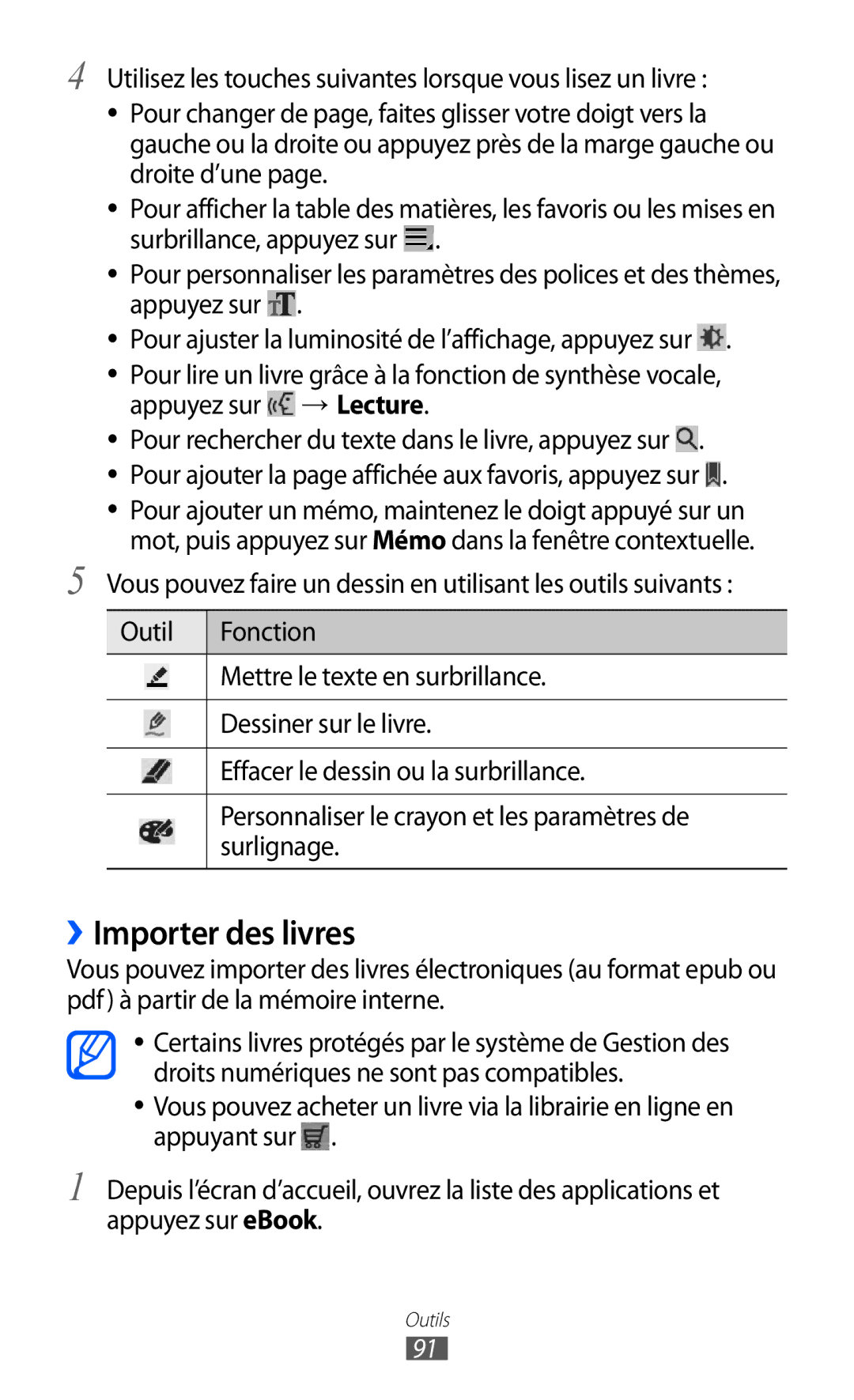 Samsung GT-P7500FKDGBL, GT-P7500FKEBGL, GT-P7500UWDBGL, GT-P7500UWDMTL, GT-P7500FKAMTL, GT-P7500FKABGL ››Importer des livres 