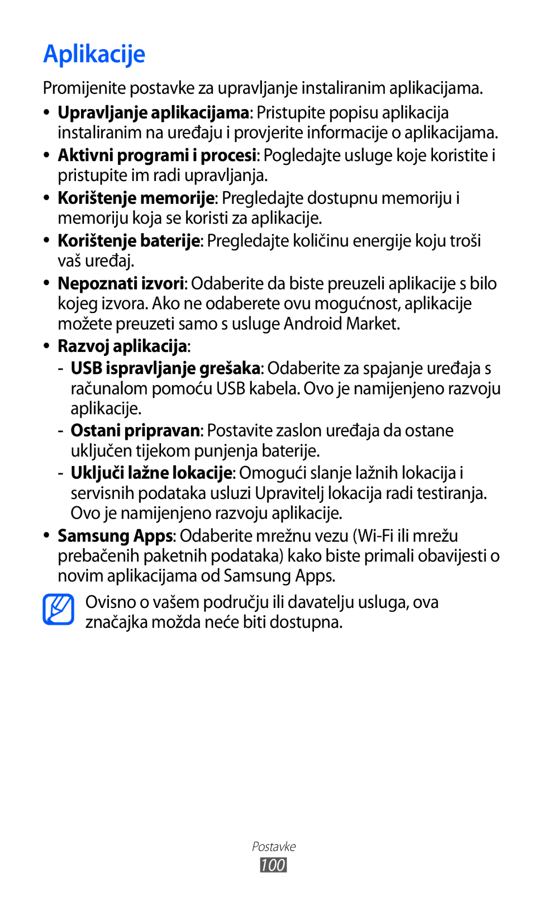 Samsung GT-P7500FKDCRG, GT-P7500UWDVIP, GT-P7500FKDTRA, GT-P7500FKDMOT, GT-P7500UWDTRA manual Aplikacije, Razvoj aplikacija 