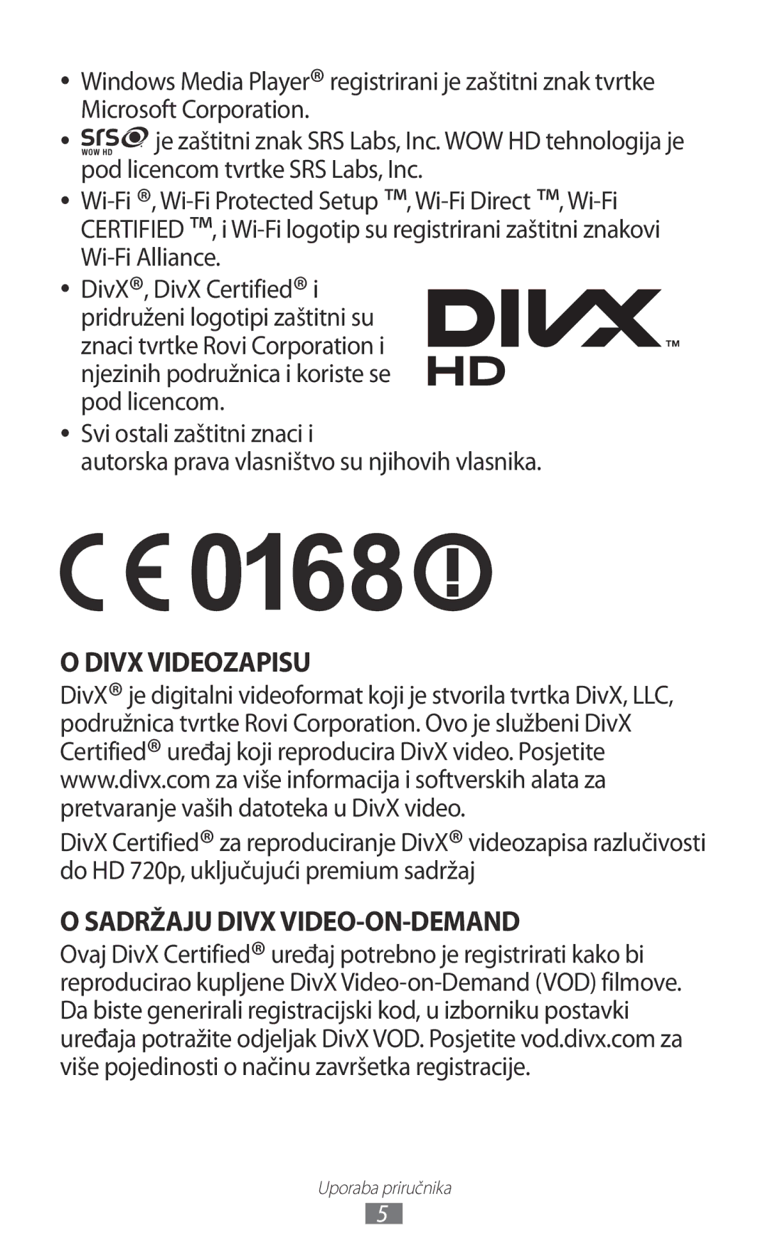 Samsung GT-P7500FKDVIP, GT-P7500UWDVIP, GT-P7500FKDTRA, GT-P7500FKDMOT, GT-P7500UWDTRA manual Sadržaju Divx VIDEO-ON-DEMAND 