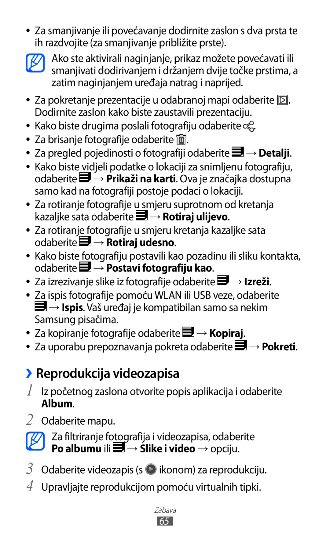 Samsung GT-P7500FKDTRA manual ››Reprodukcija videozapisa, Za pregled pojedinosti o fotografiji odaberite → Detalji 