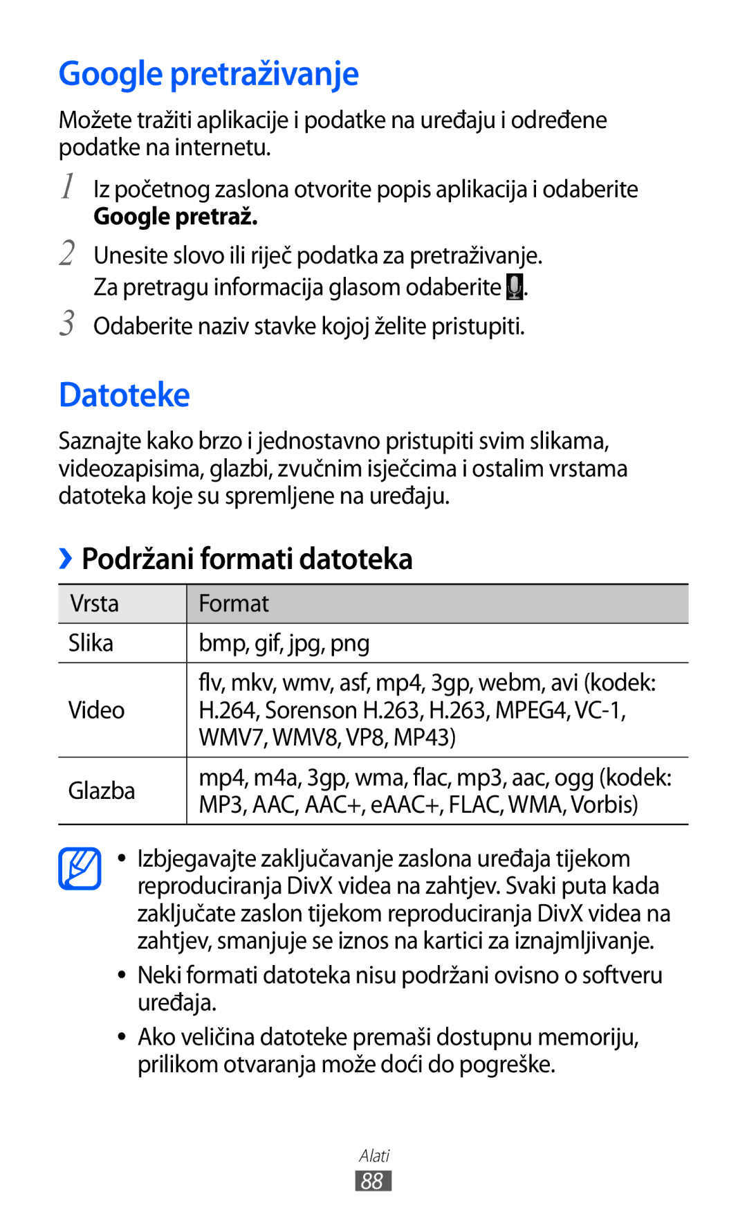 Samsung GT-P7500UWDVIP, GT-P7500FKDTRA, GT-P7500FKDMOT, GT-P7500UWDTRA, GT-P7500FKDCRG manual Google pretraživanje, Datoteke 