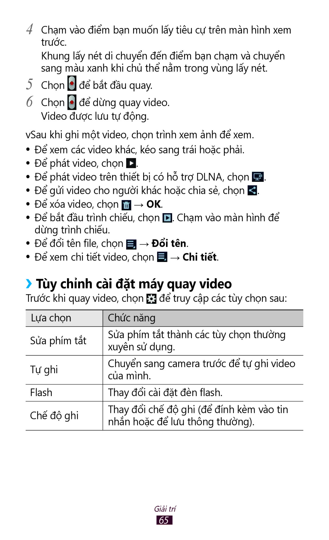 Samsung GT-P7500ZWDXXV, GT-P7500UWDXEV, GT-P7500ZWDXEV manual ››Tùy chỉnh cài đặt máy quay video, → Đổi tên, → Chi tiết 