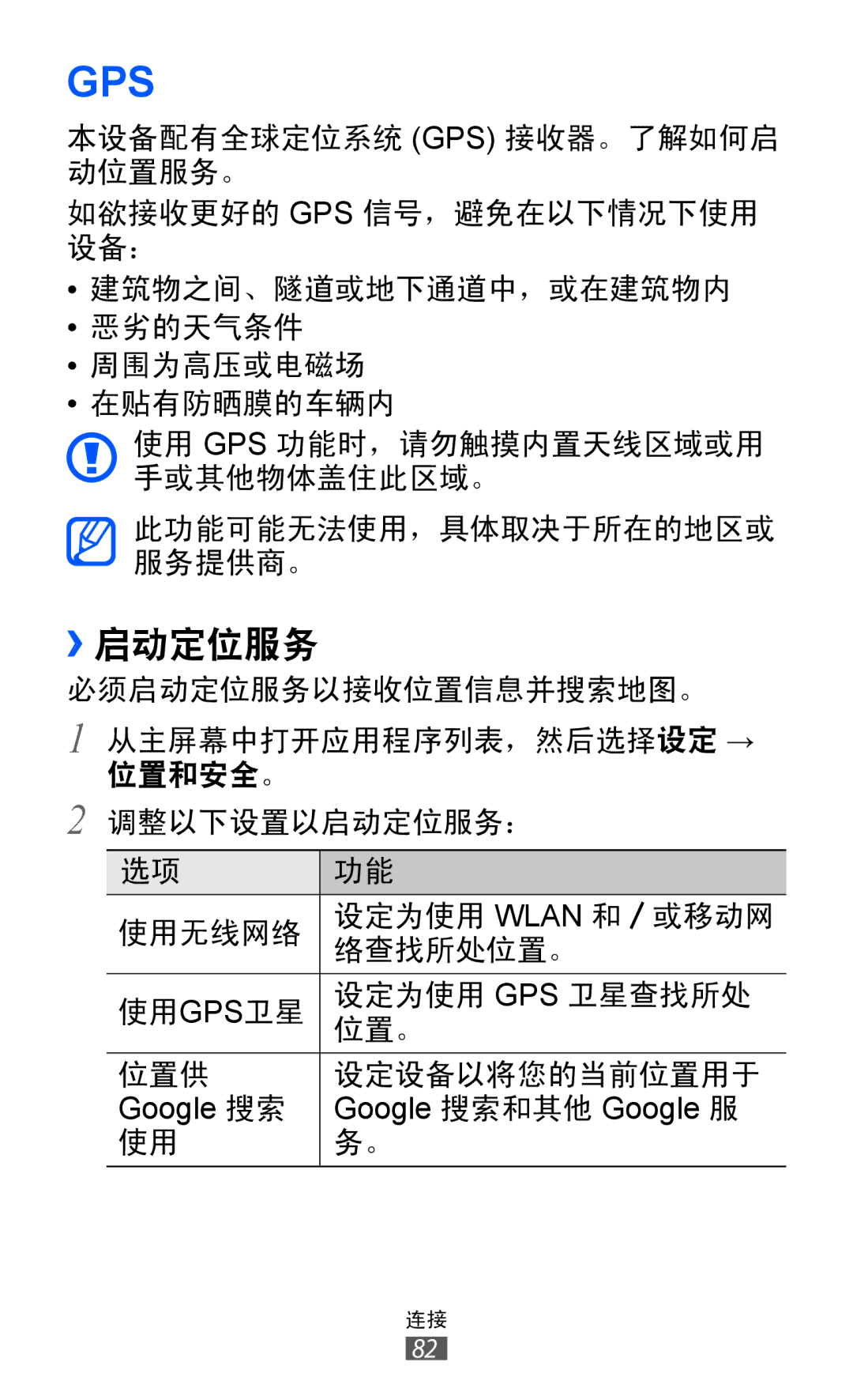 Samsung GT-P7500ZWDXXV, GT-P7500UWDXEV, GT-P7500ZWDXEV, GT-P7500UWDXXV, GT-P7500FKDXEV, GT-P7500FKDXXV manual Gps, ››启动定位服务 