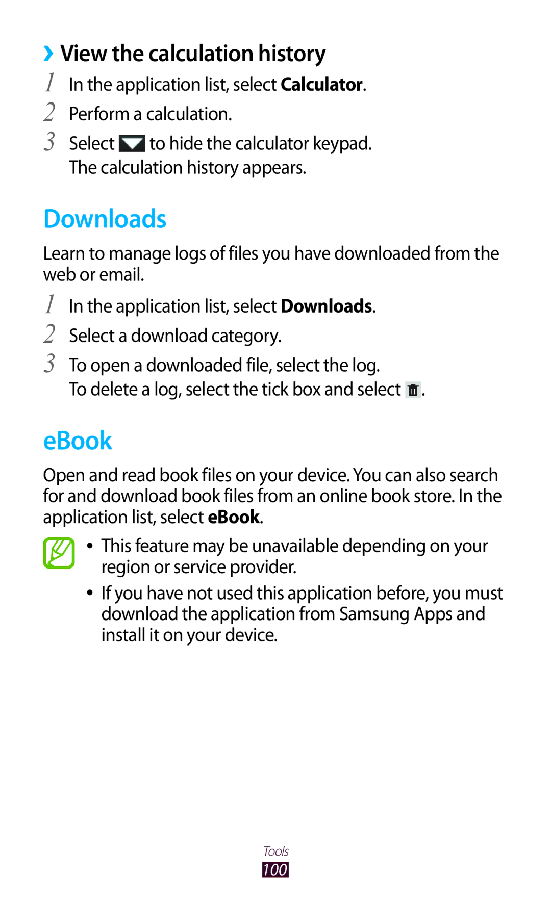 Samsung GT-P7500ZWDXSG, GT-P7500UWEDBT, GT-P7500FKAATO, GT-P7500FKDVD2 manual Downloads, EBook, ››View the calculation history 