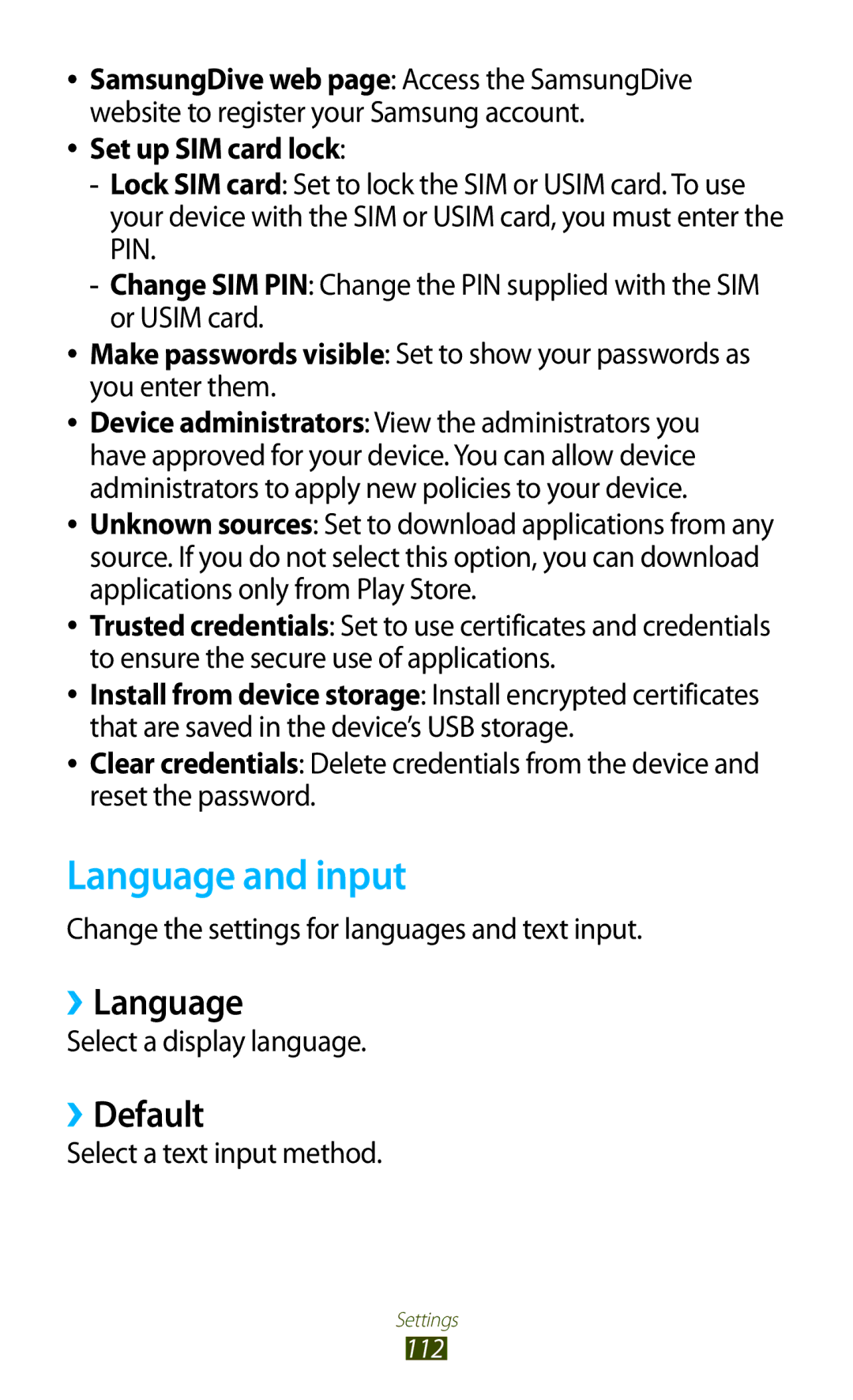 Samsung GT-P7500FKABGL, GT-P7500UWEDBT, GT-P7500FKAATO manual Language and input, ››Language, ››Default, Set up SIM card lock 