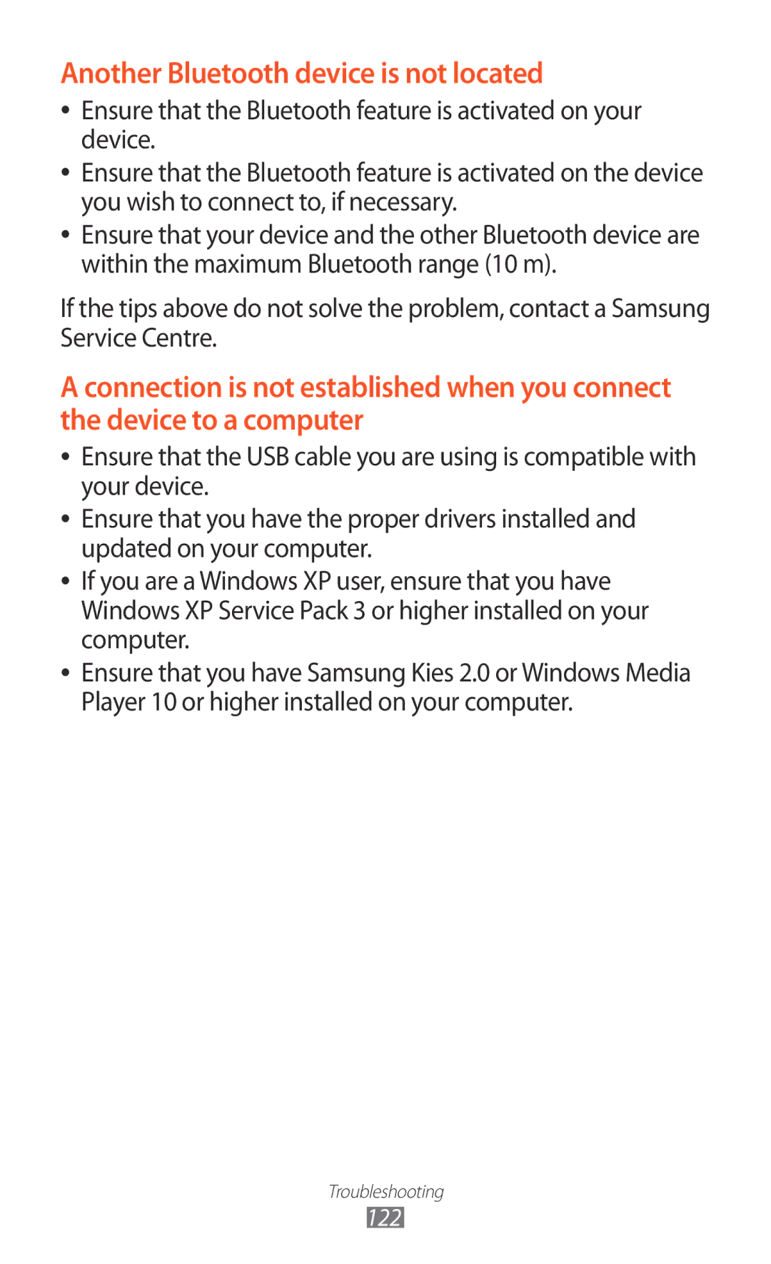 Samsung GT-P7500FKEORS, GT-P7500UWEDBT, GT-P7500FKAATO, GT-P7500FKDVD2 manual Another Bluetooth device is not located 