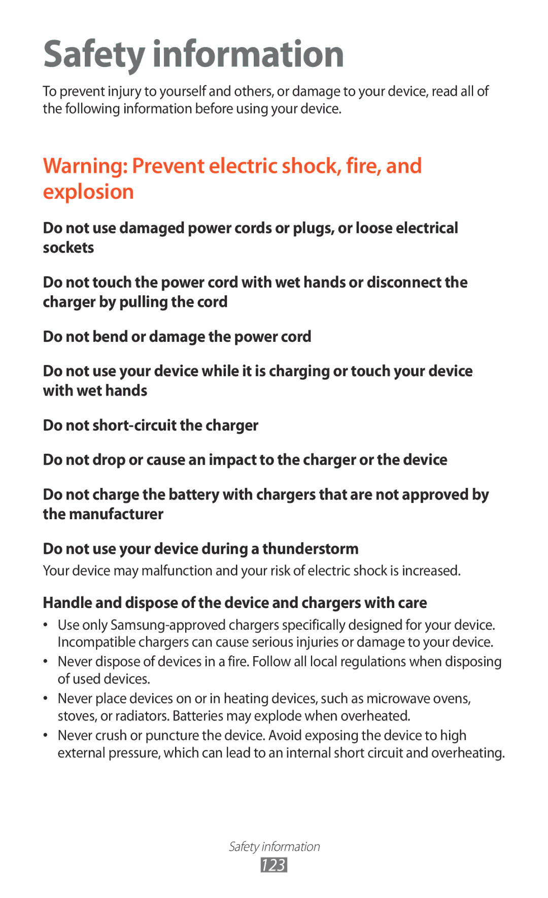 Samsung GT-P7500UWDVDC, GT-P7500UWEDBT, GT-P7500FKAATO, GT-P7500FKDVD2, GT-P7500ZWAATO, GT-P7500UWDDRE manual Safety information 