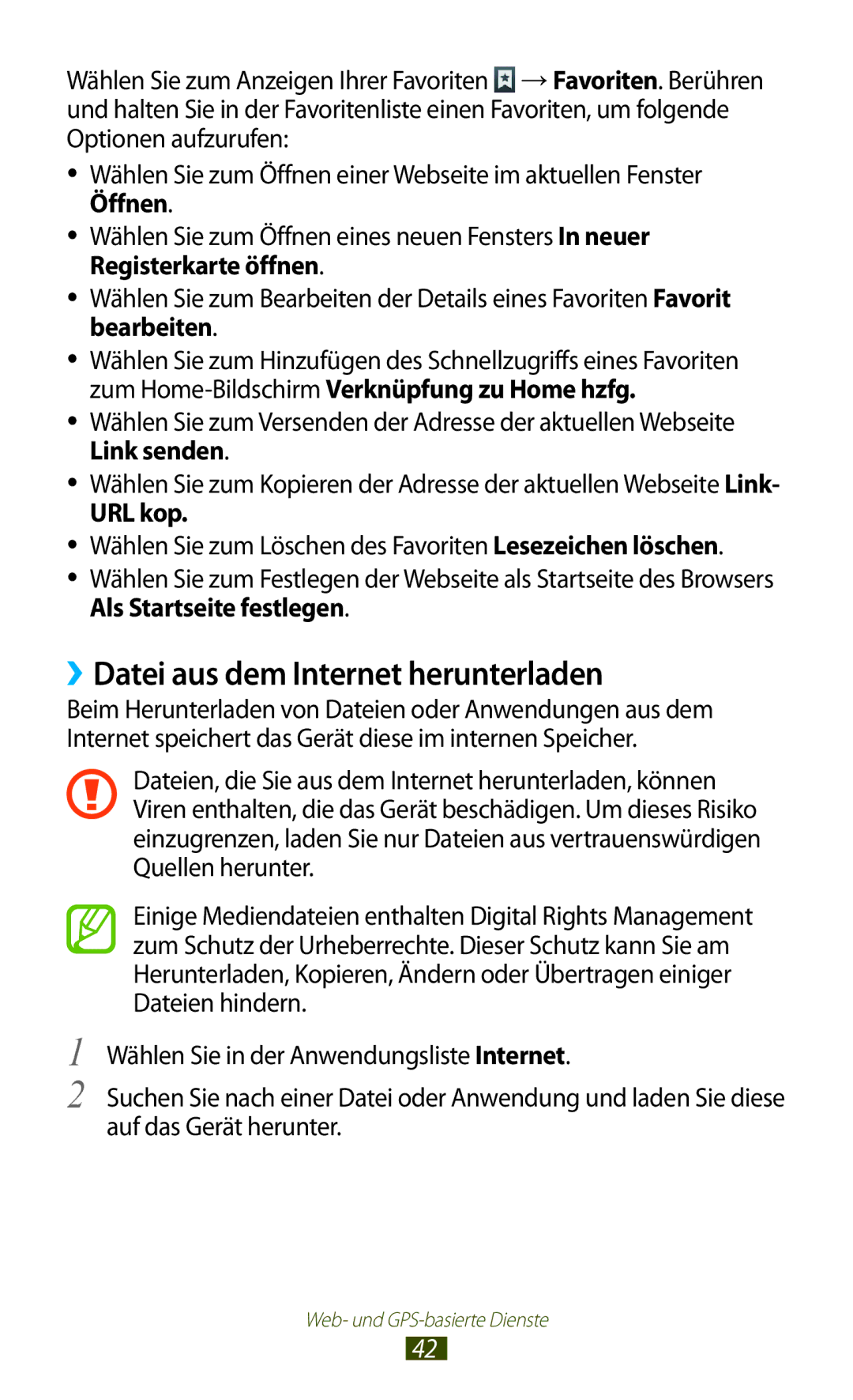 Samsung GT-P7500UWADBT, GT-P7500UWEDBT, GT-P7500FKAATO, GT-P7500FKDVD2 manual ››Datei aus dem Internet herunterladen, URL kop 