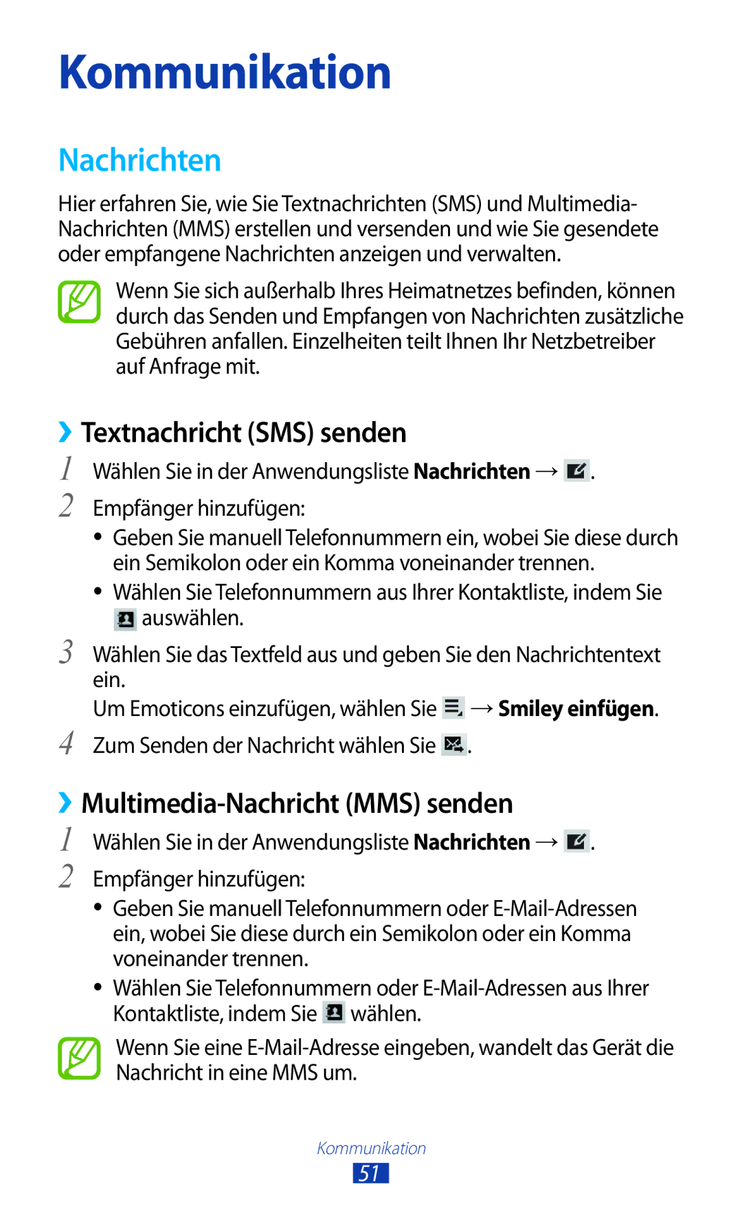 Samsung GT-P7500UWDDBT, GT-P7500UWEDBT manual Nachrichten, ››Textnachricht SMS senden, ››Multimedia-Nachricht MMS senden 