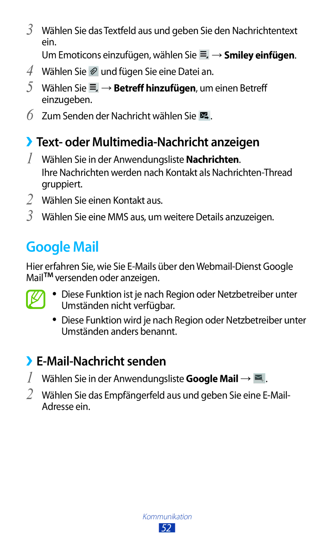 Samsung GT-P7500UWDMOB, GT-P7500UWEDBT Google Mail, ››Text- oder Multimedia-Nachricht anzeigen, ››E-Mail-Nachricht senden 