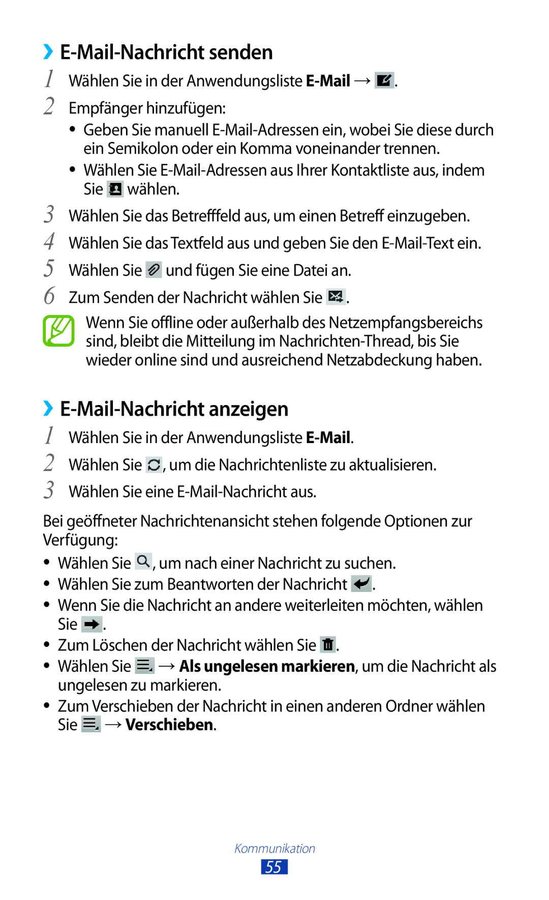 Samsung GT-P7500UWDVIA, GT-P7500UWEDBT manual ››E-Mail-Nachricht anzeigen, Wählen Sie in der Anwendungsliste E-Mail 