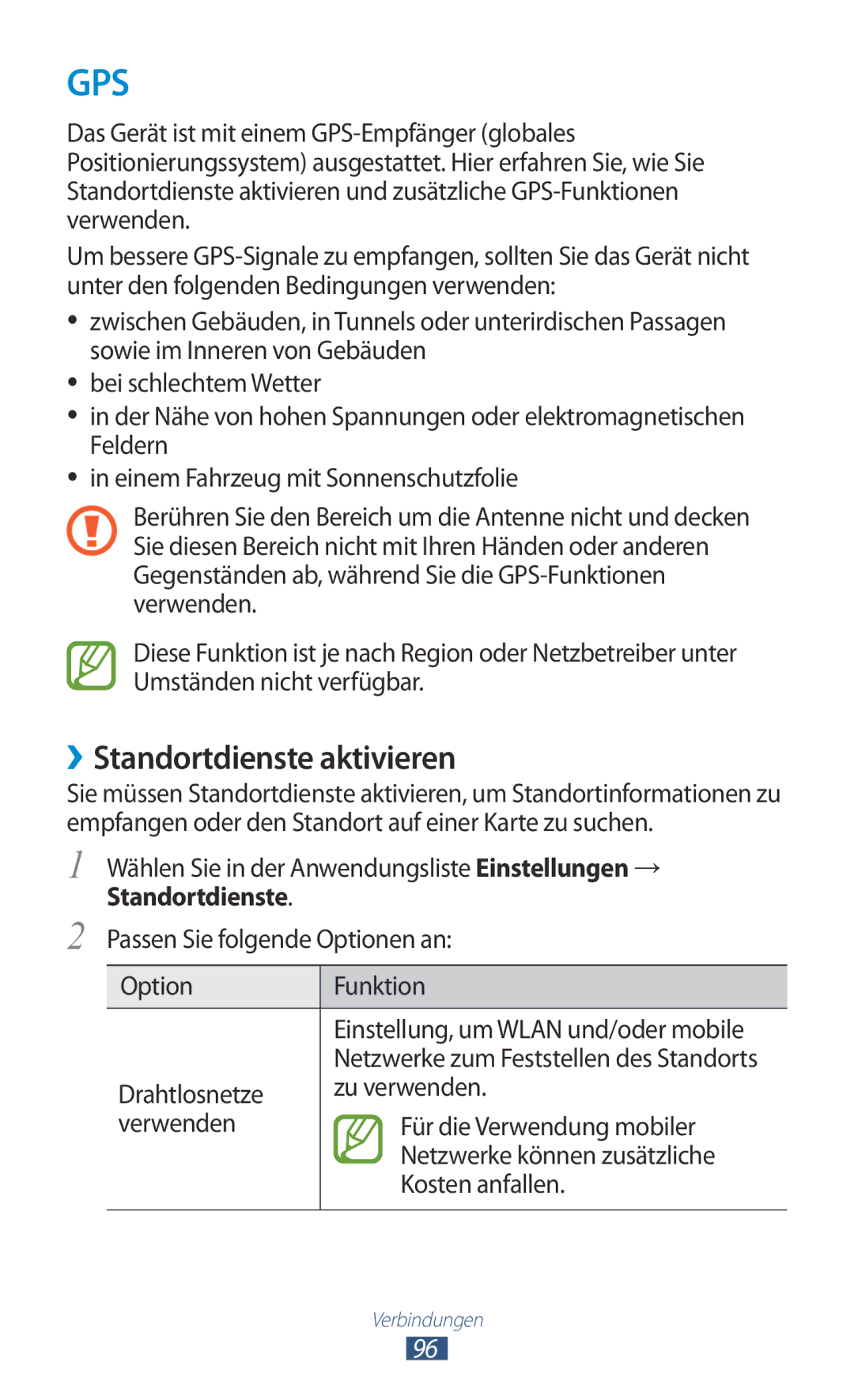 Samsung GT-P7500UWDDRE, GT-P7500UWEDBT ››Standortdienste aktivieren, Wählen Sie in der Anwendungsliste Einstellungen → 