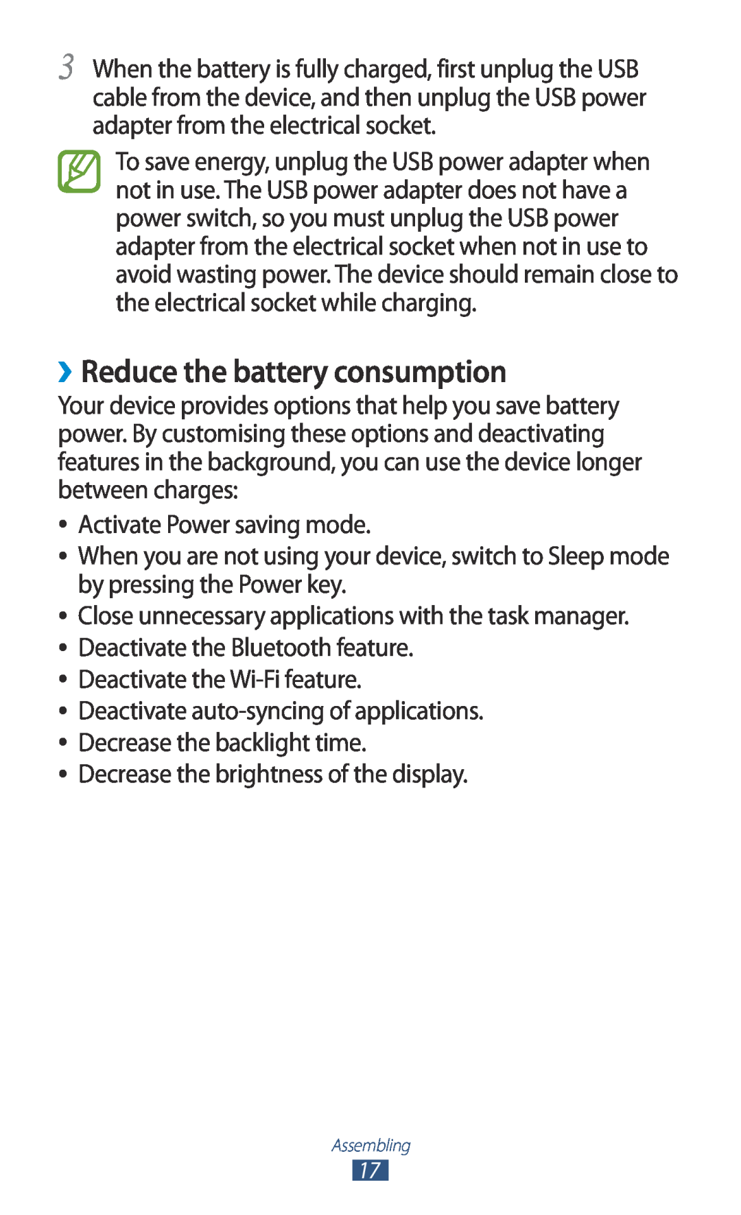 Samsung GT-P7500UWDEPL, GT-P7500UWEDBT, GT-P7500FKAATO, GT-P7500FKDVD2, GT-P7500ZWAATO manual ››Reduce the battery consumption 