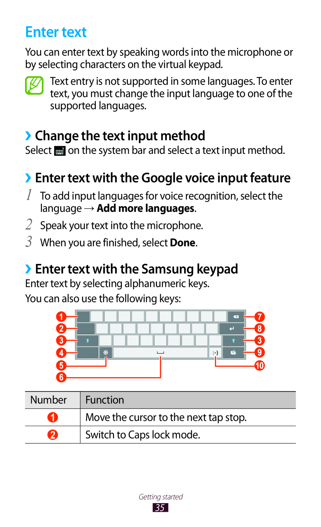 Samsung GT-P7500UWDOMN, GT-P7500UWEDBT manual ››Change the text input method, ››Enter text with the Samsung keypad 