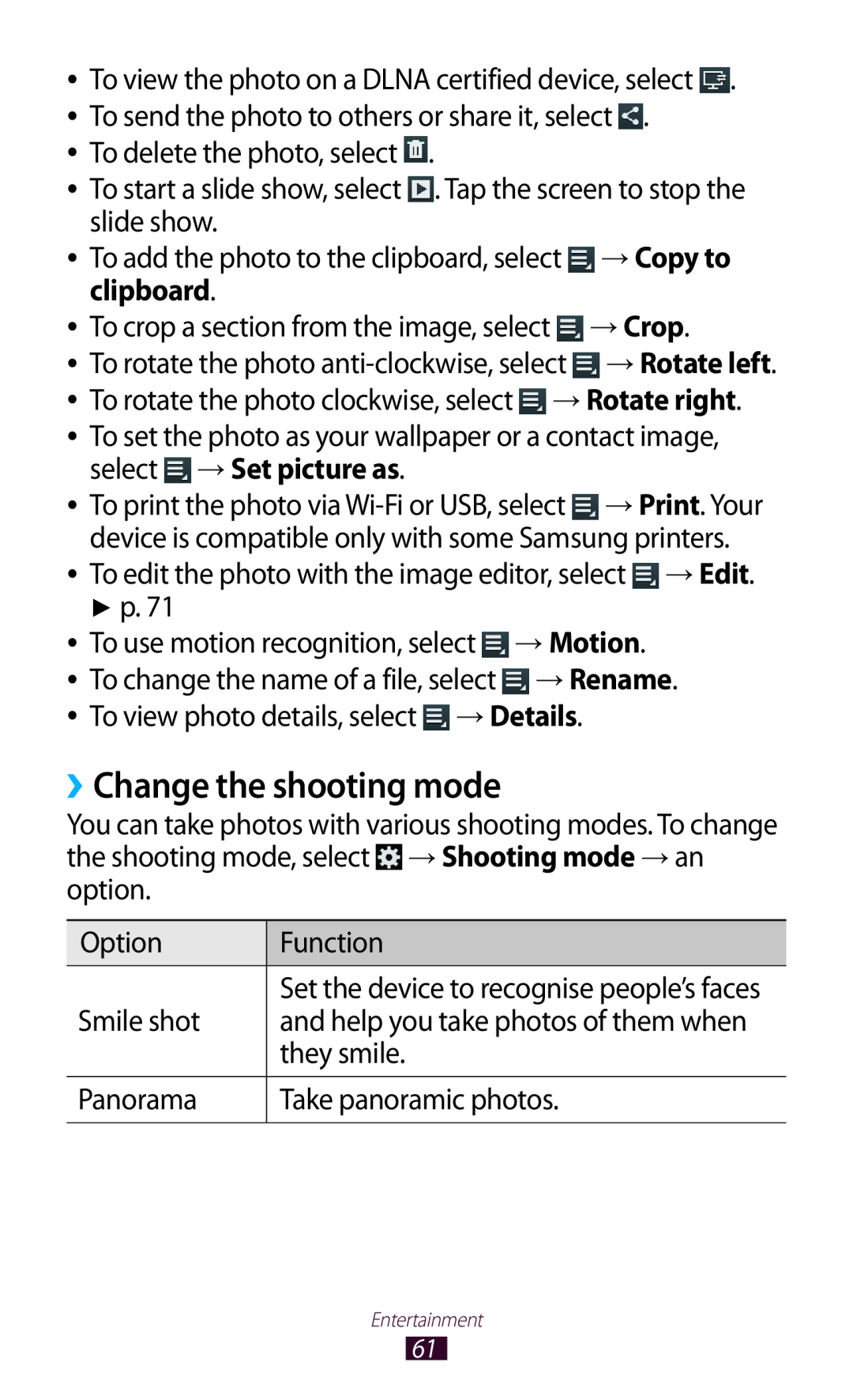 Samsung GT-P7500FKAXSG, GT-P7500UWEDBT ››Change the shooting mode, → Copy to, clipboard, → Crop, select → Set picture as 