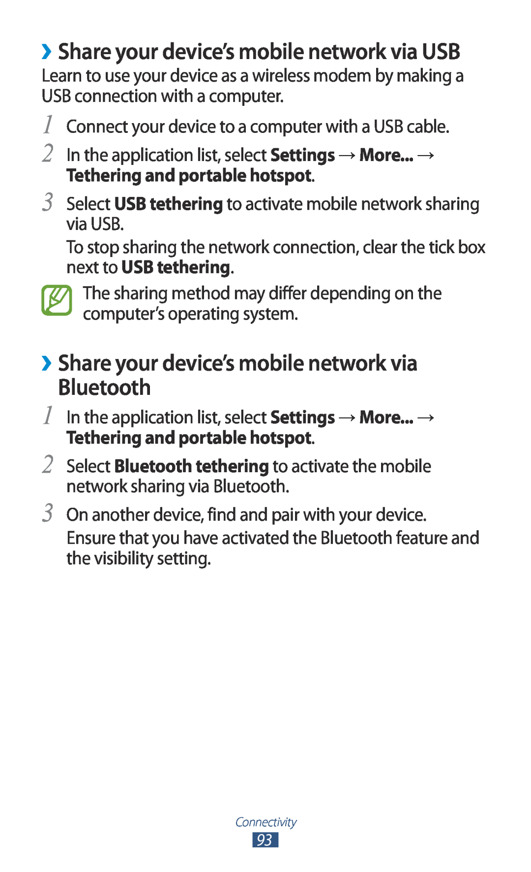 Samsung GT-P7500ZWAKSA ››Share your device’s mobile network via Bluetooth, ››Share your device’s mobile network via USB 