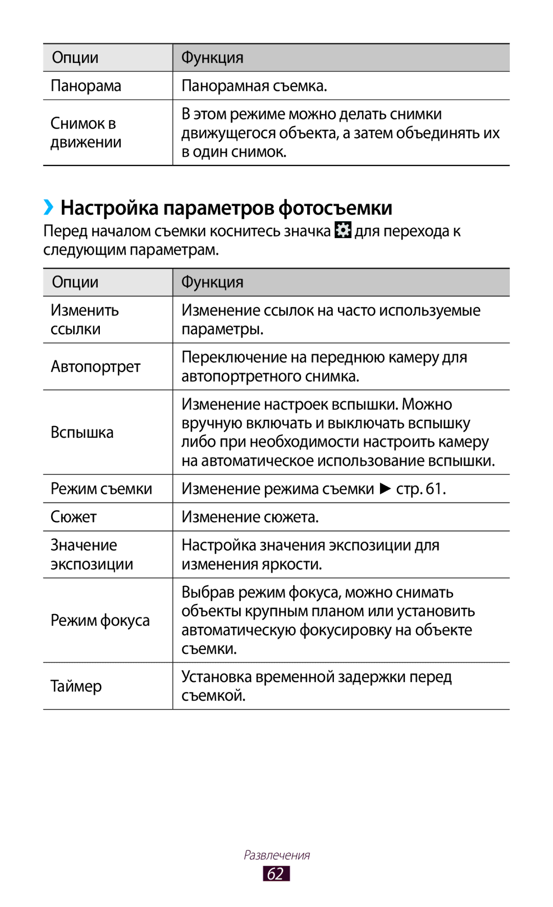 Samsung GT-P7500UWASER, GT-P7500UWESER, GT-P7500UWDSER manual ››Настройка параметров фотосъемки, Движении, Один снимок 