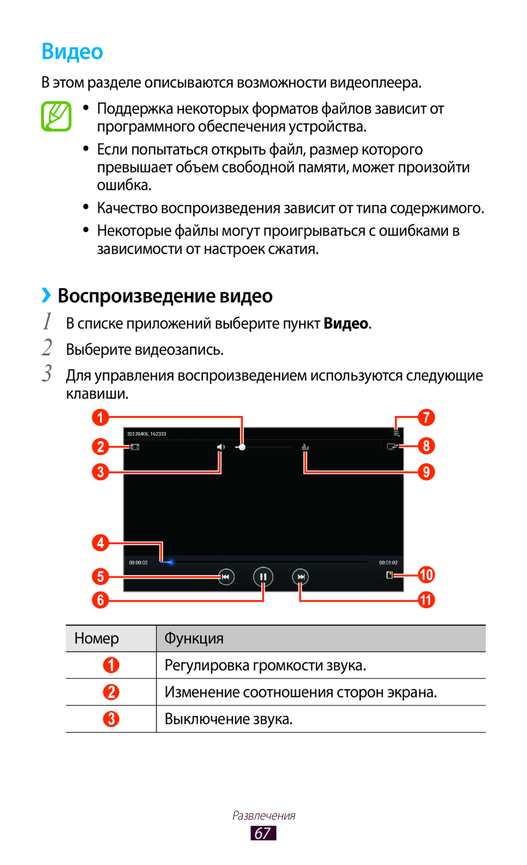 Samsung GT-P7500FKESER, GT-P7500UWESER, GT-P7500UWDSER manual Видео, Этом разделе описываются возможности видеоплеера 