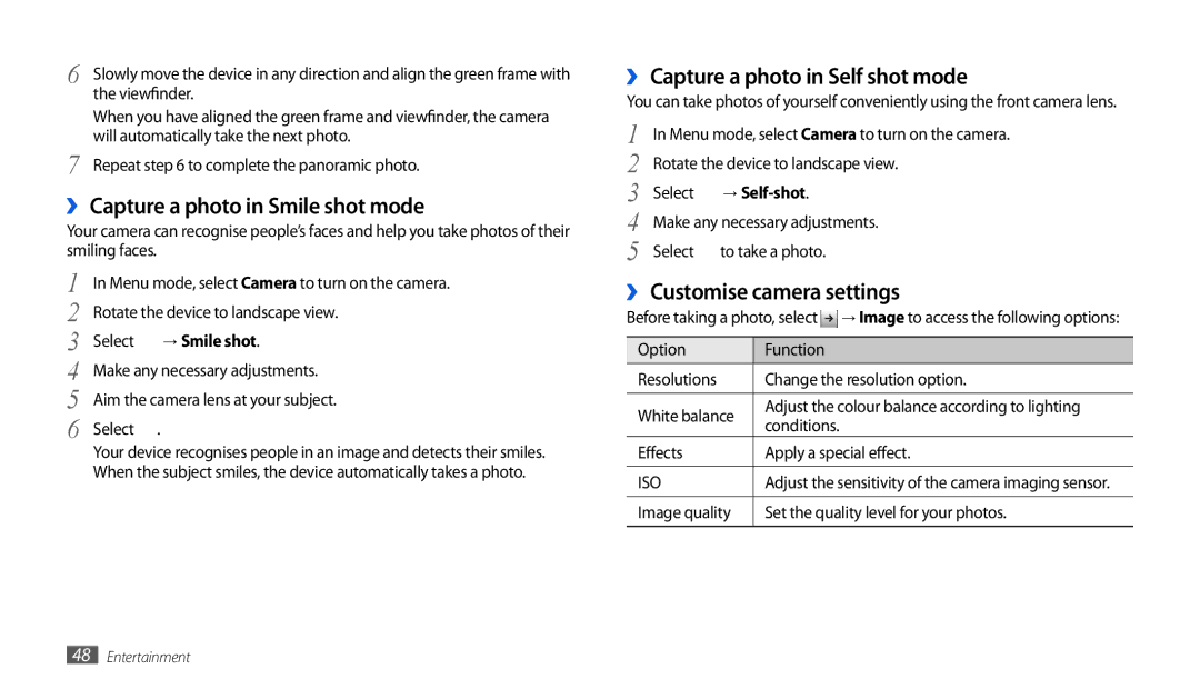 Samsung GT-P7501UWEDBT ›› Capture a photo in Smile shot mode, ›› Capture a photo in Self shot mode, → Smile shot 