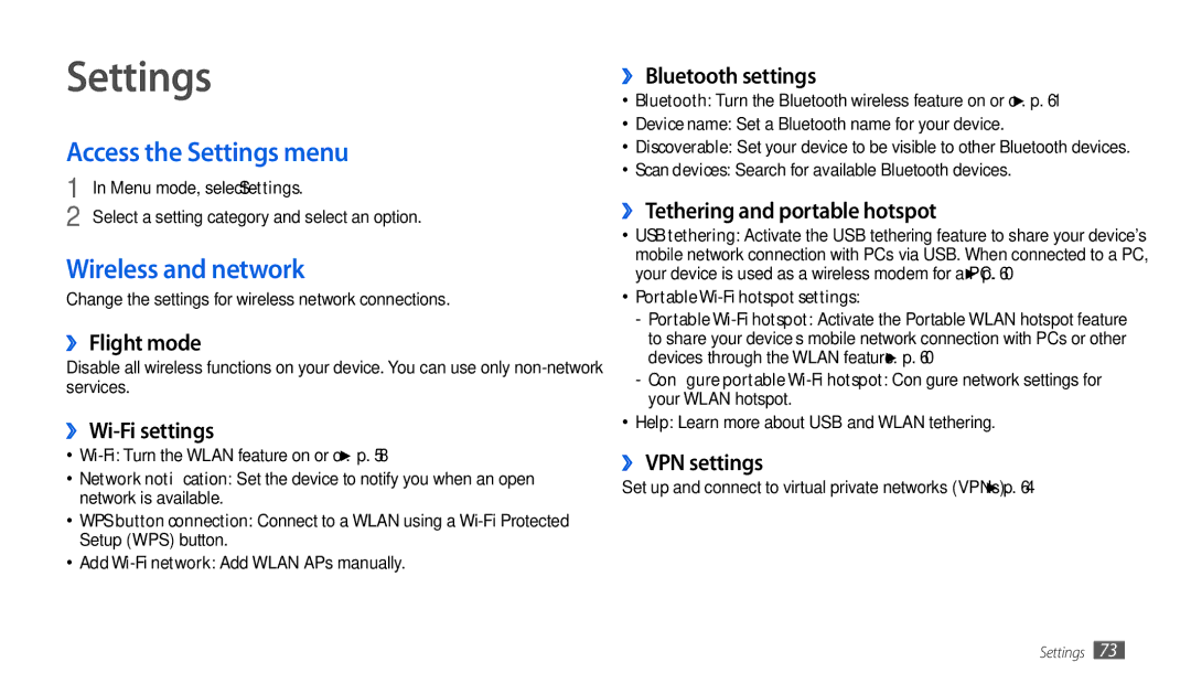 Samsung GT-P1000CWAXEU, GT-P7501UWEDBT user manual Access the Settings menu, Wireless and network 