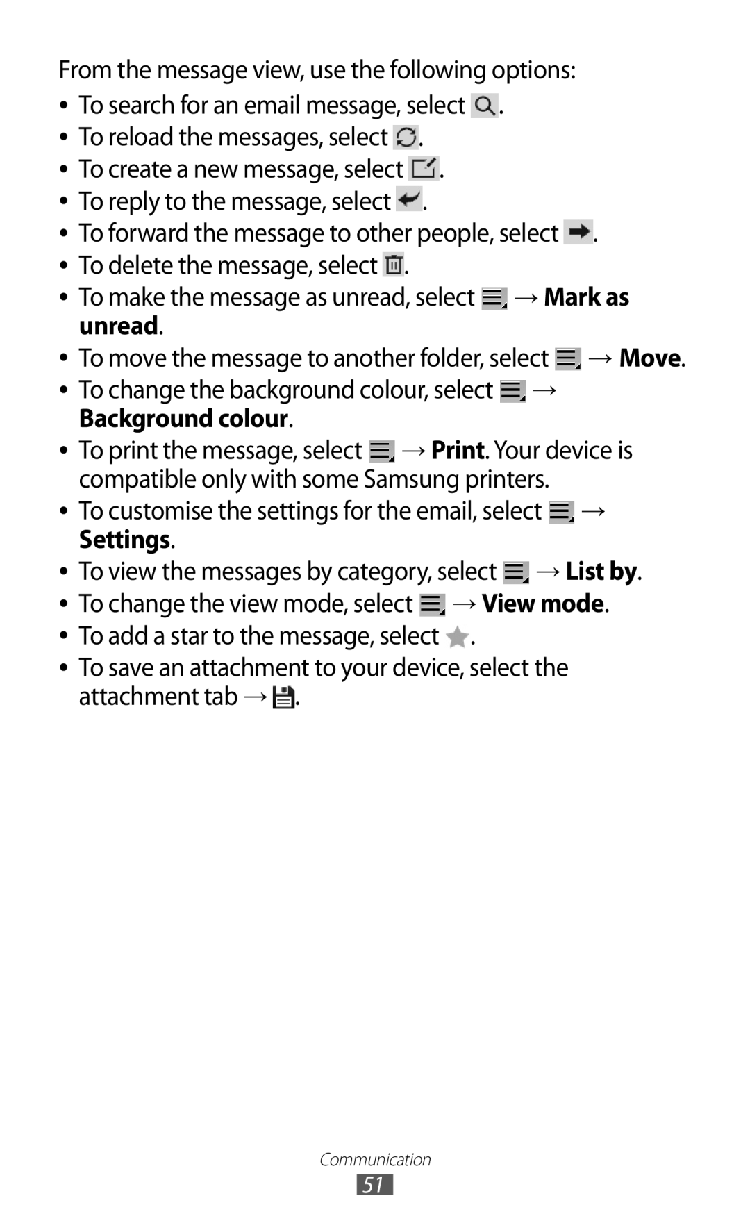 Samsung GT-P7501UWDDBT, GT-P7501UWEDBT, GT-P7501UWDVIA, GT-P7501FKDDTM To reload the messages, select, Background colour 