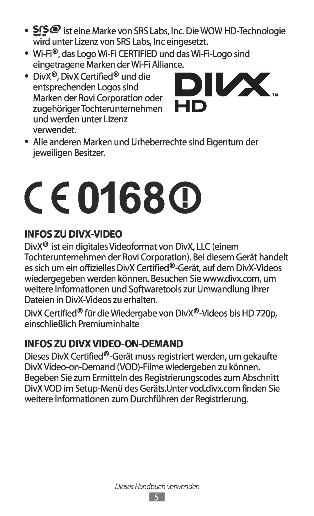 Samsung GT-P7501FKDDBT, GT-P7501UWEDBT, GT-P7501UWDVIA, GT-P7501FKDDTM Infos Zu Divx-Video, Infos Zu Divx Video-On-Demand 