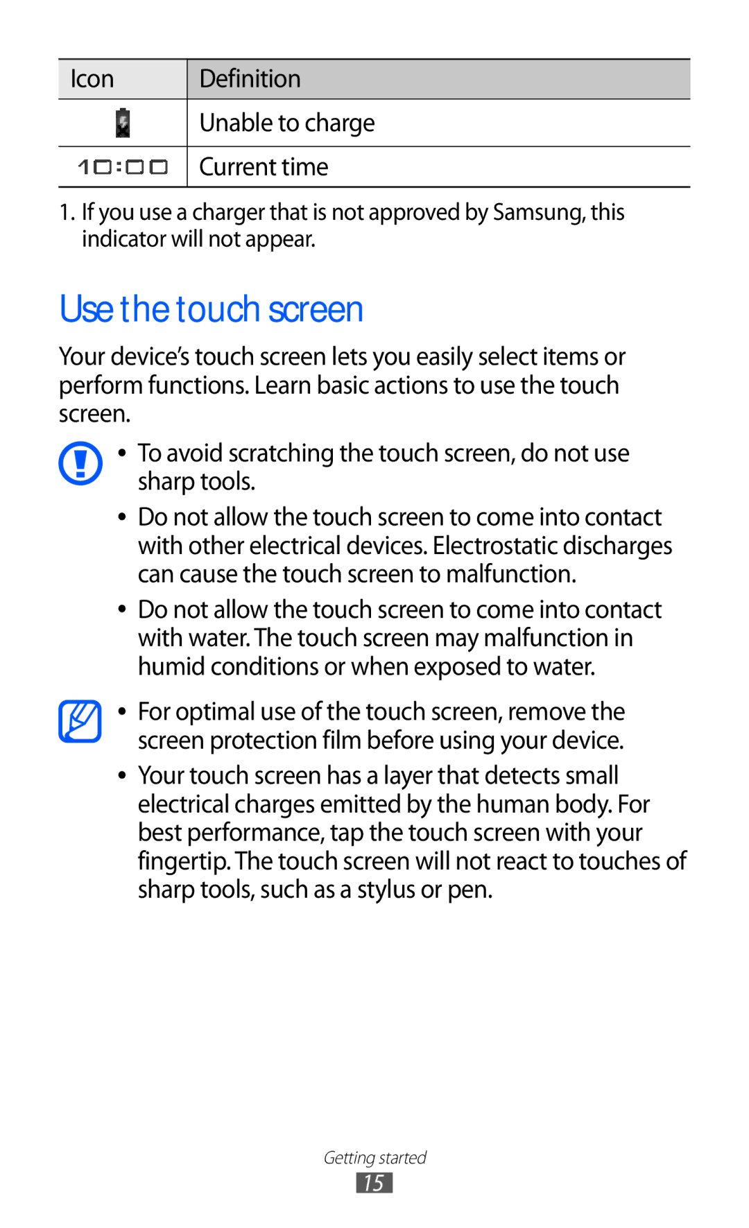 Samsung GT-P7510 user manual Use the touch screen 