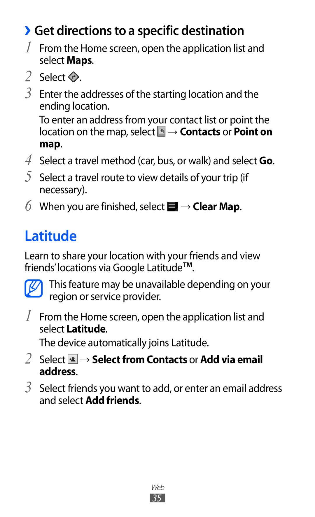 Samsung GT-P7510 user manual Latitude, ››Get directions to a specific destination 