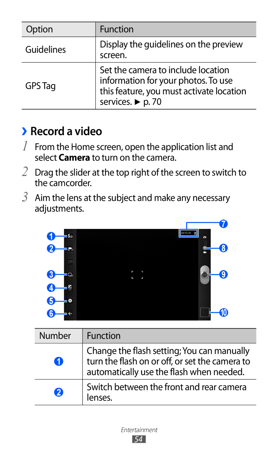 Samsung GT-P7510 user manual ››Record a video 